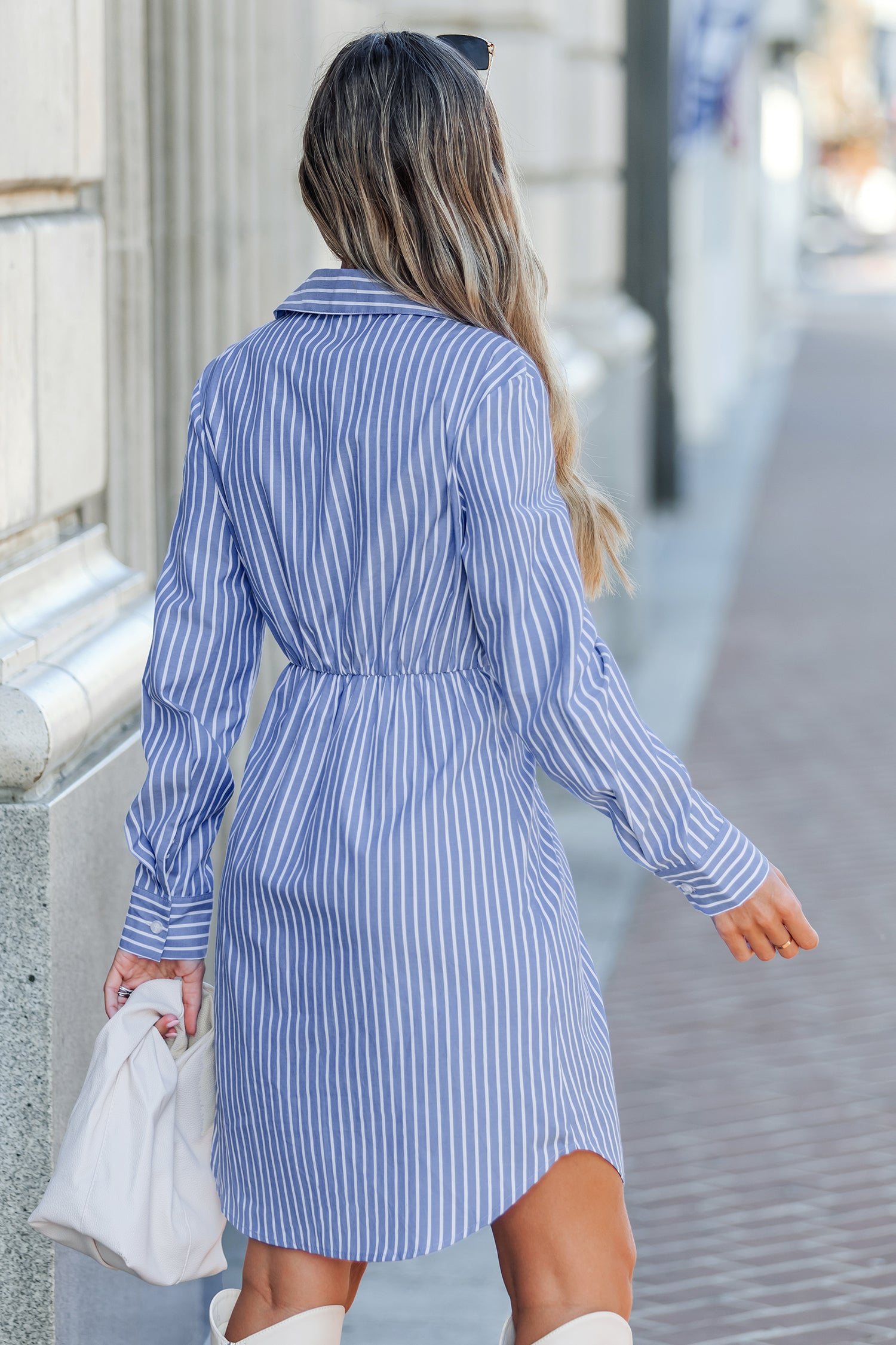 Gestreiftes Lange Ärmel Hemdblusenkleid