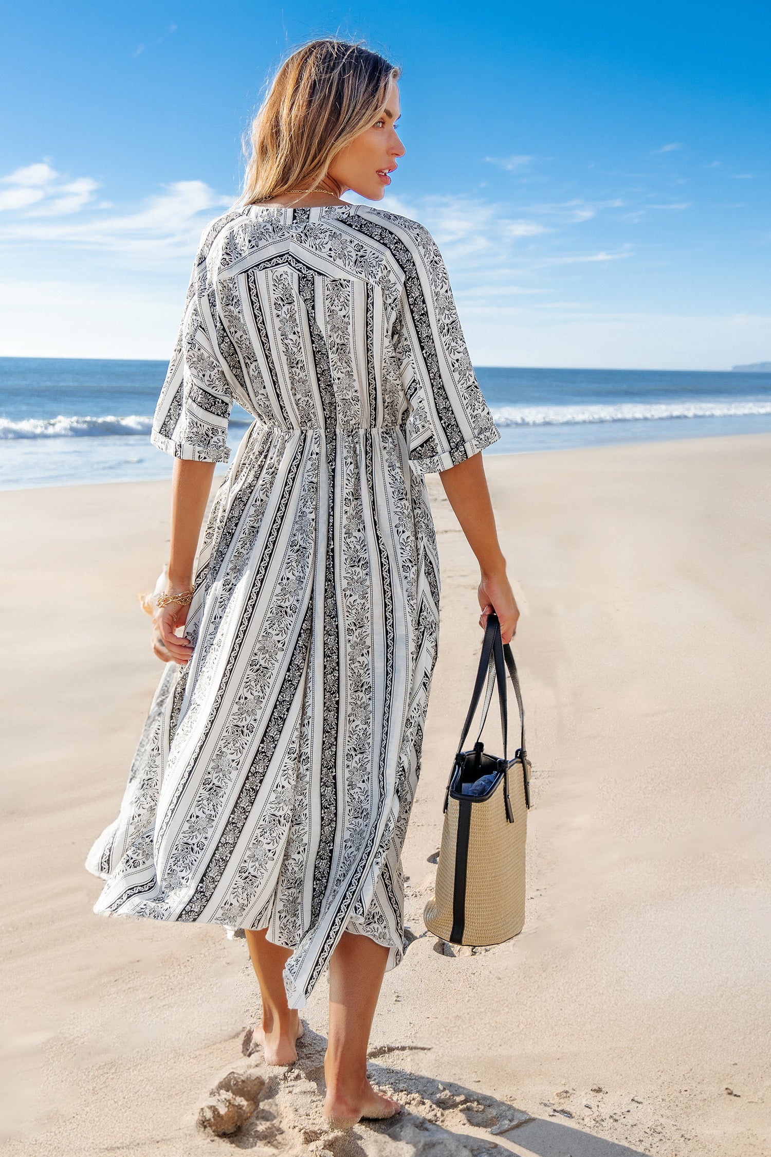 Boho-Midikleid mit Taschentuchsaum