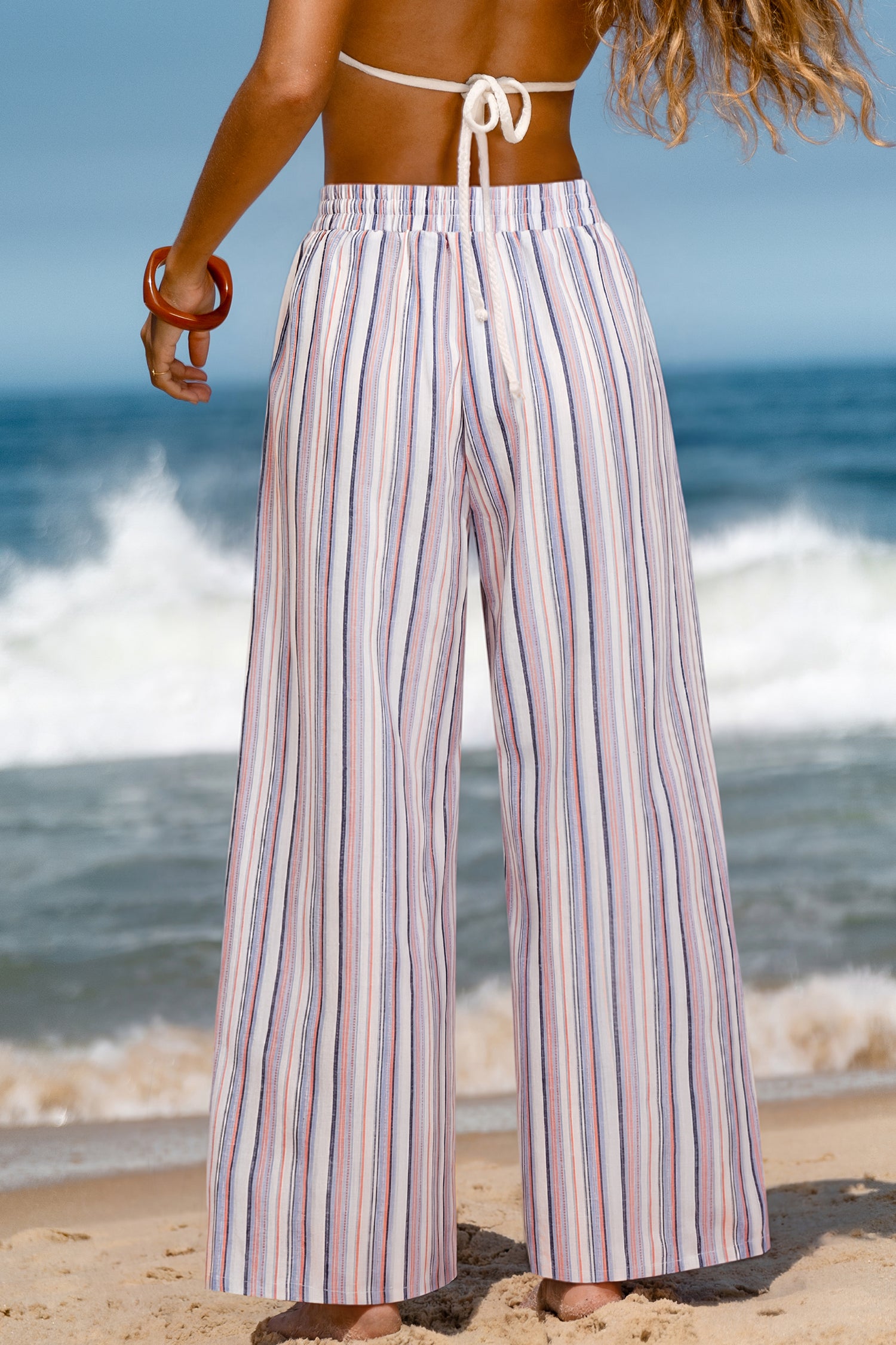 Gestreiftes Wide-Leg-Hose mit Gummizug-Bund
