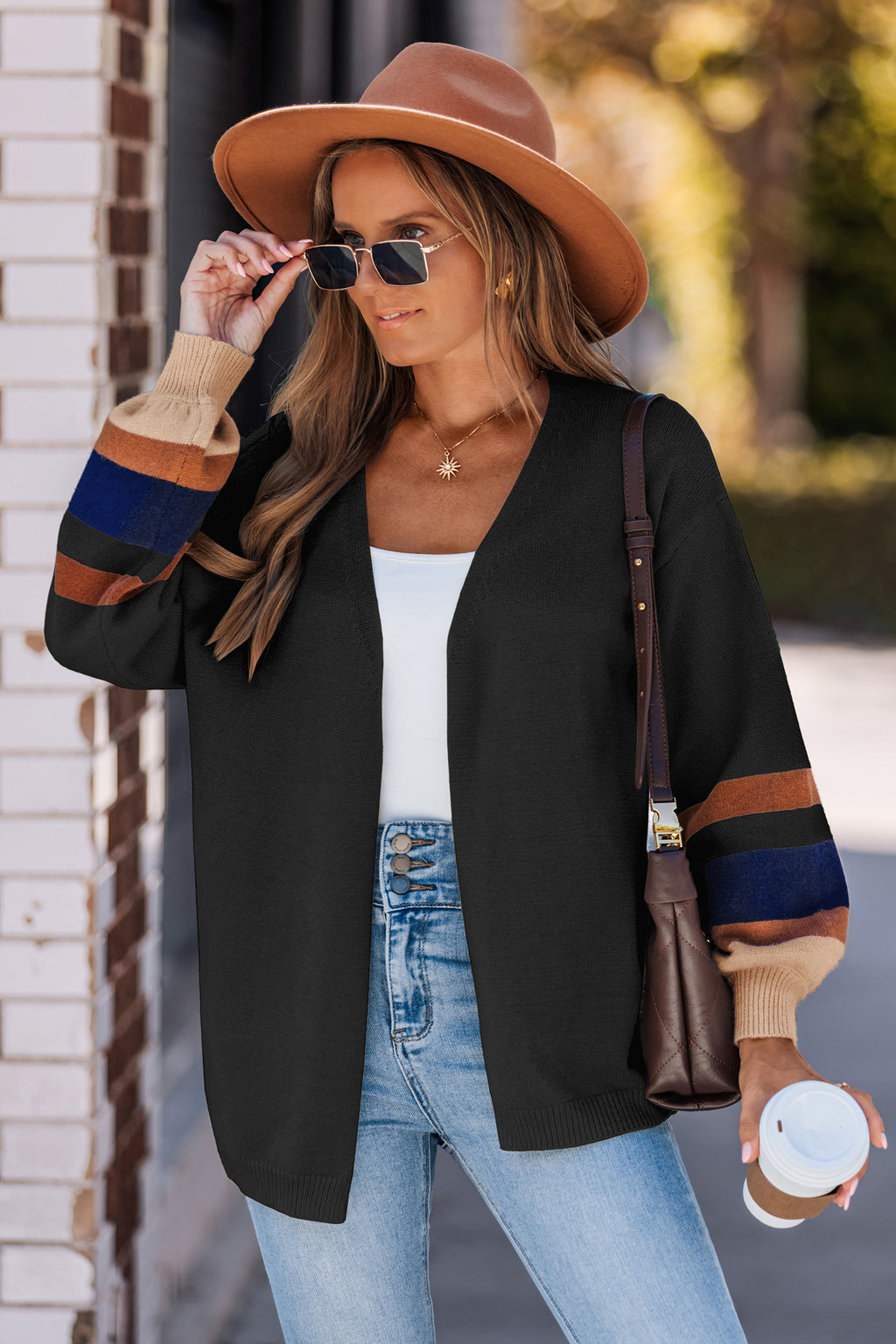 Schwarze Gestreifte Strickjacke