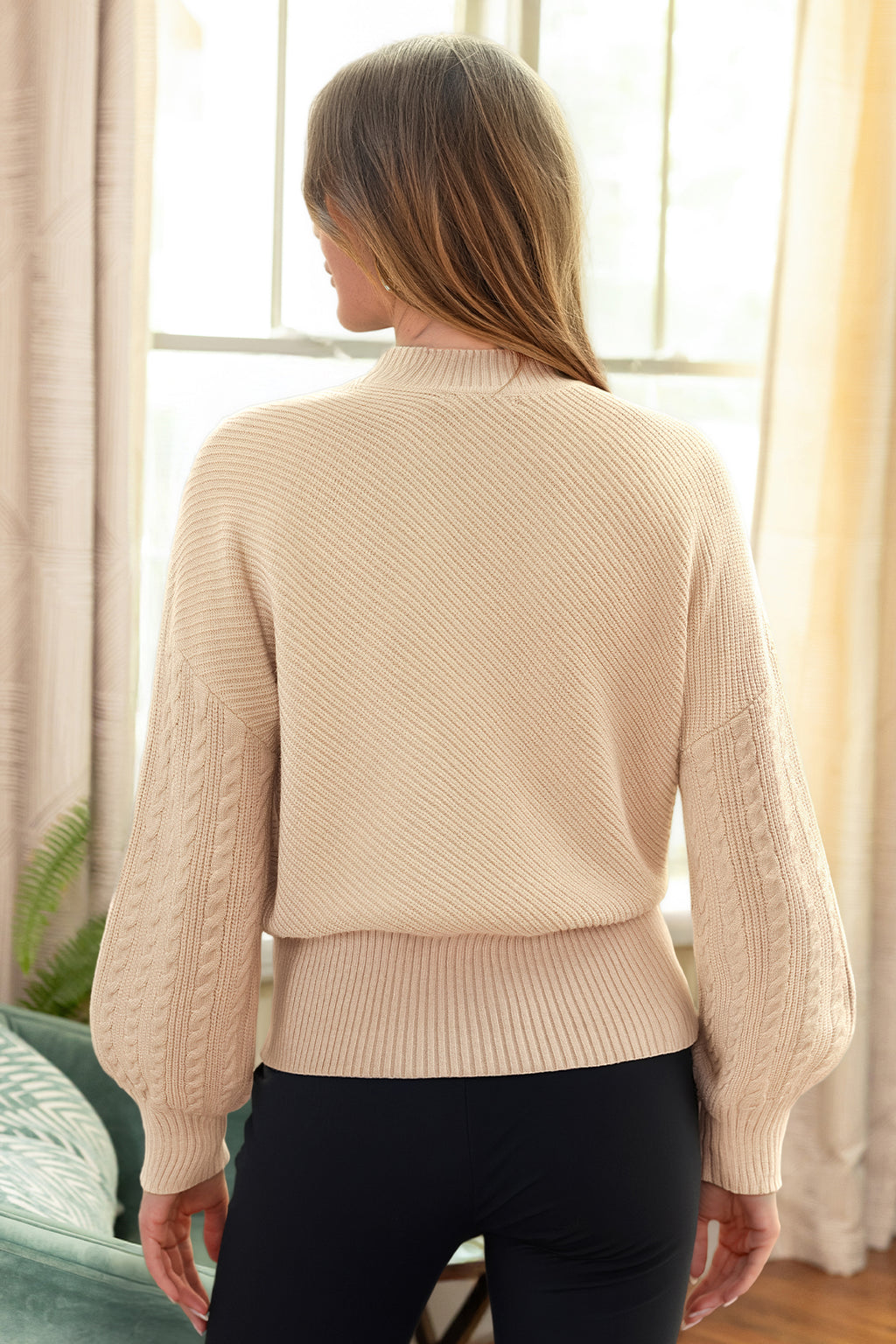 Khaki Hoher Ausschnitt Lange Ärmel Pullover