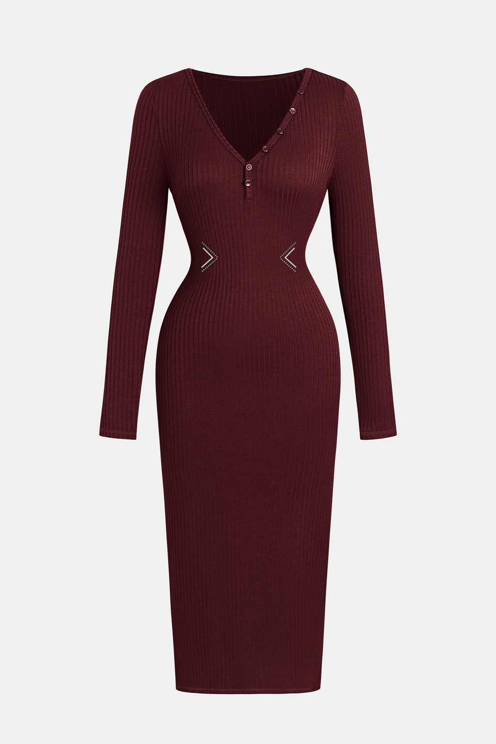 Rotes V-Ausschnitt Strick-Midikleid