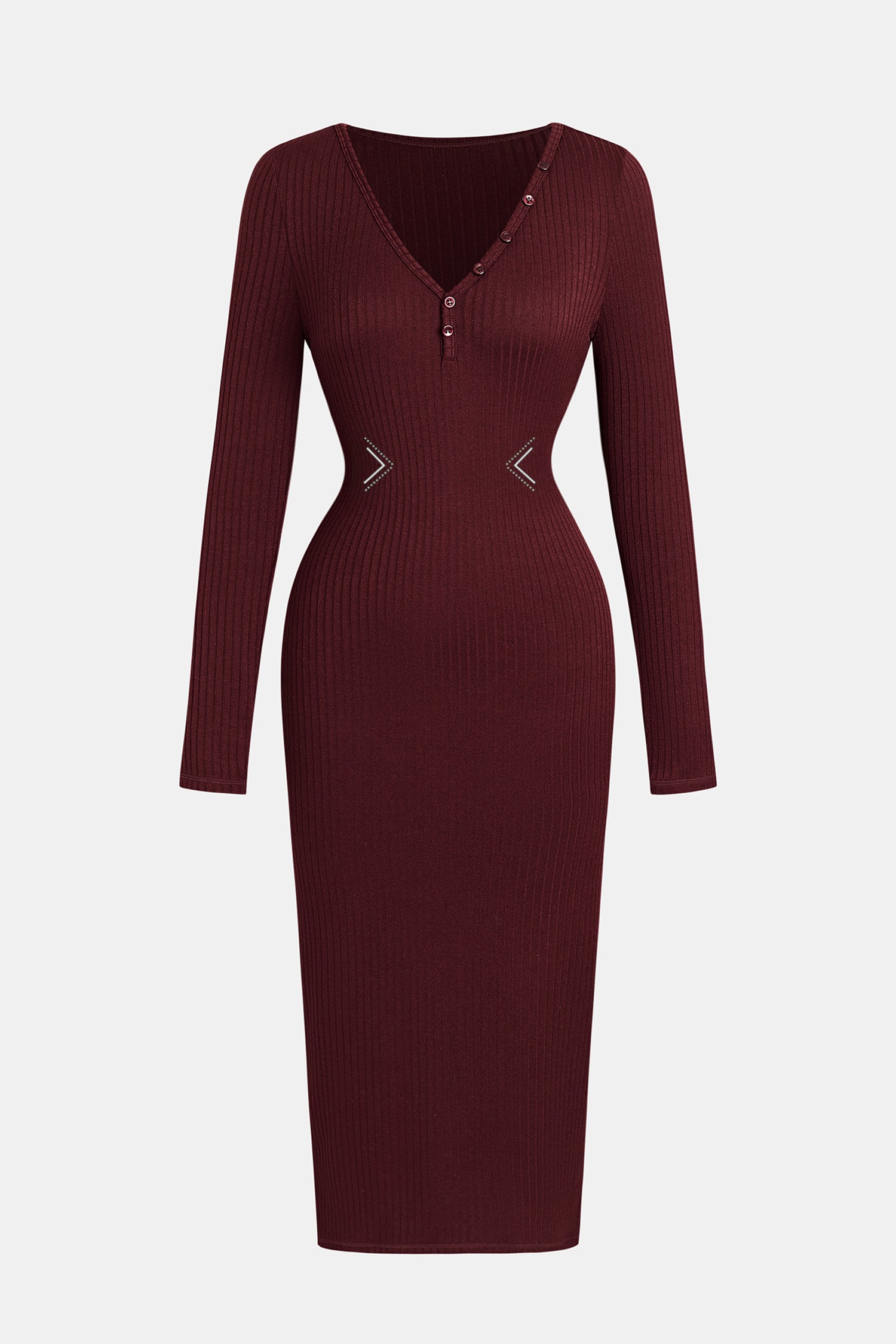 Rotes V-Ausschnitt Strick-Midikleid