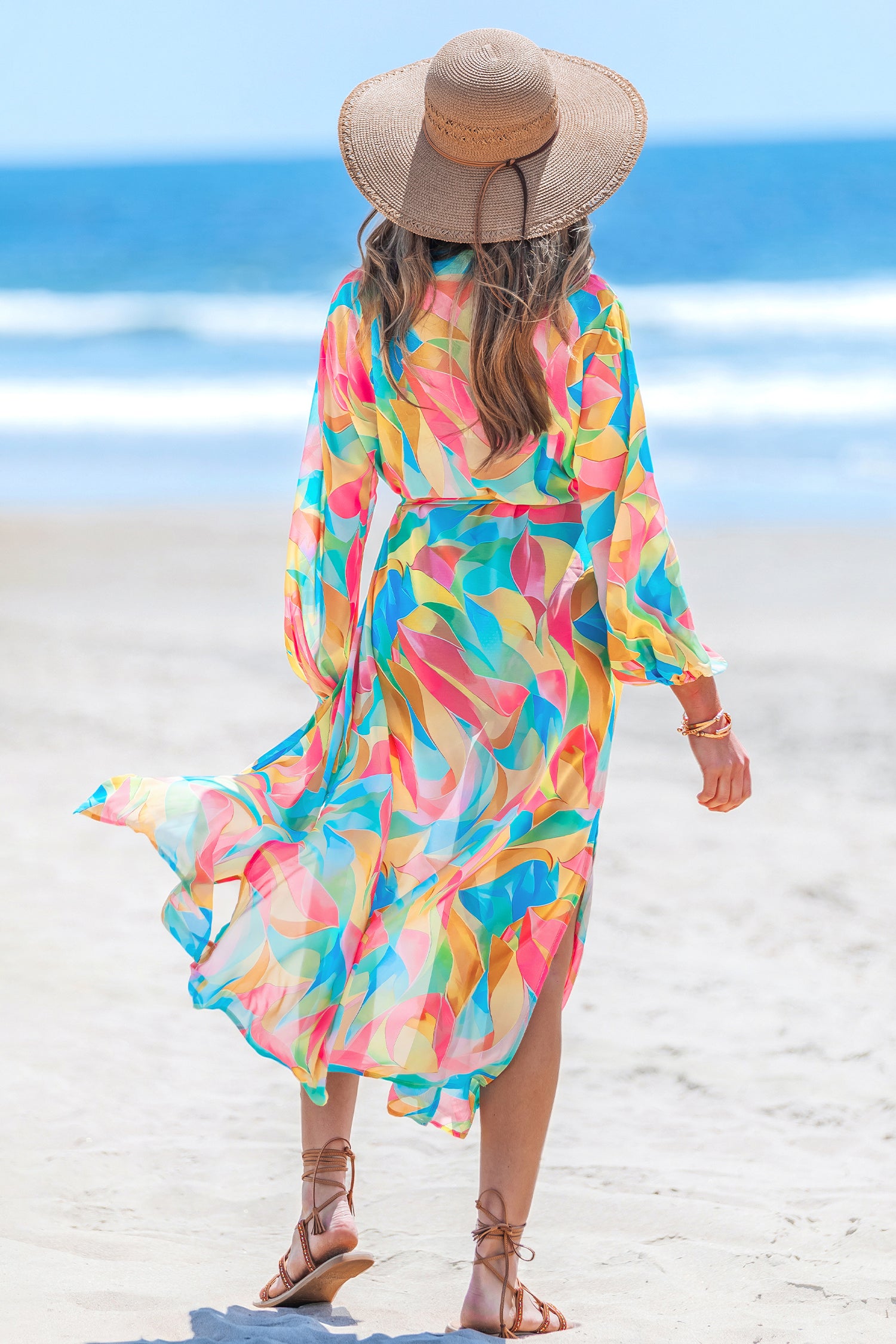 Abstrakter Langarm Strandkimono in Wickeloptik