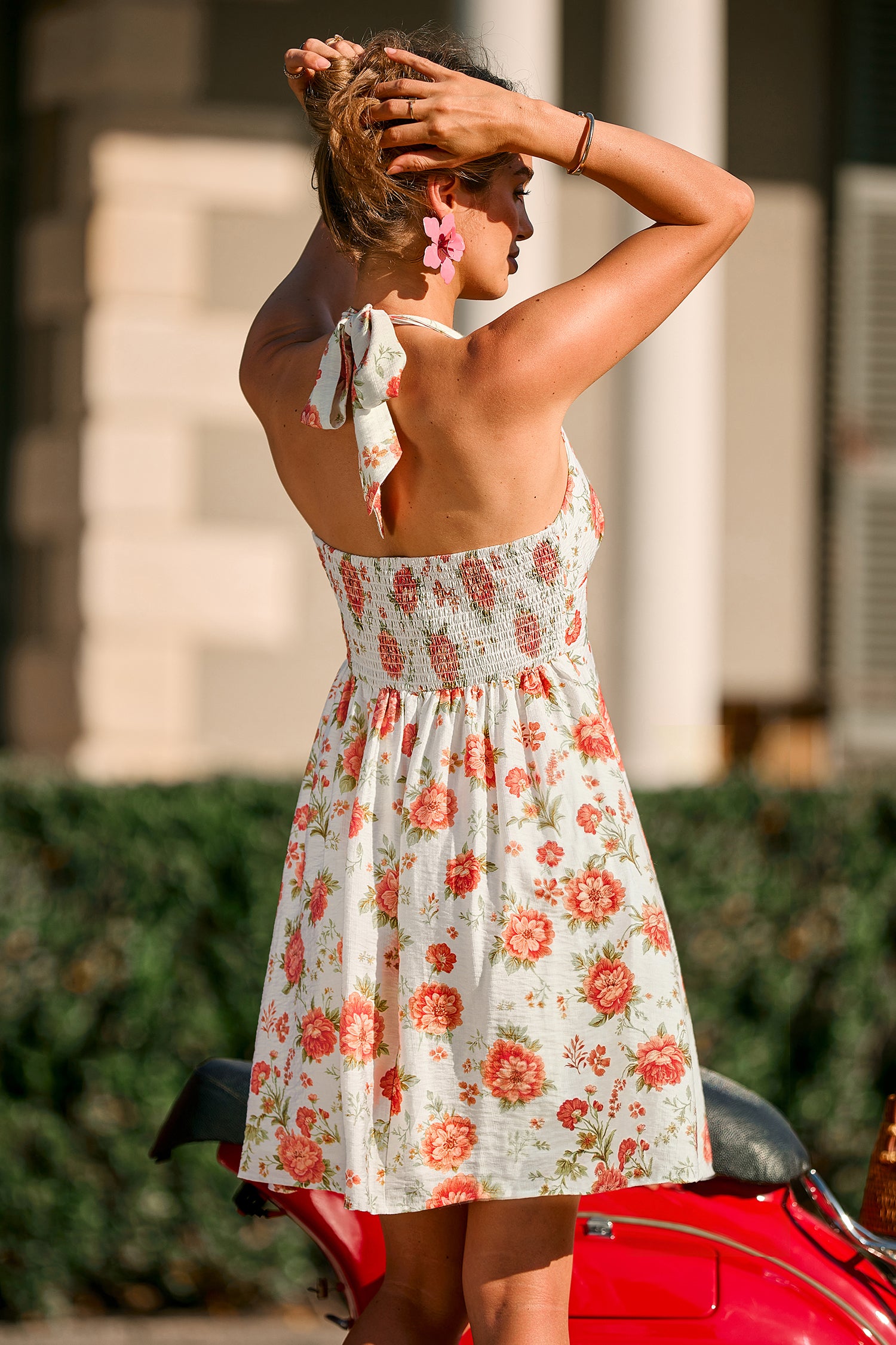 Florales Ärmelloses Tiefer Ausschnitt Mini-Sommerkleid
