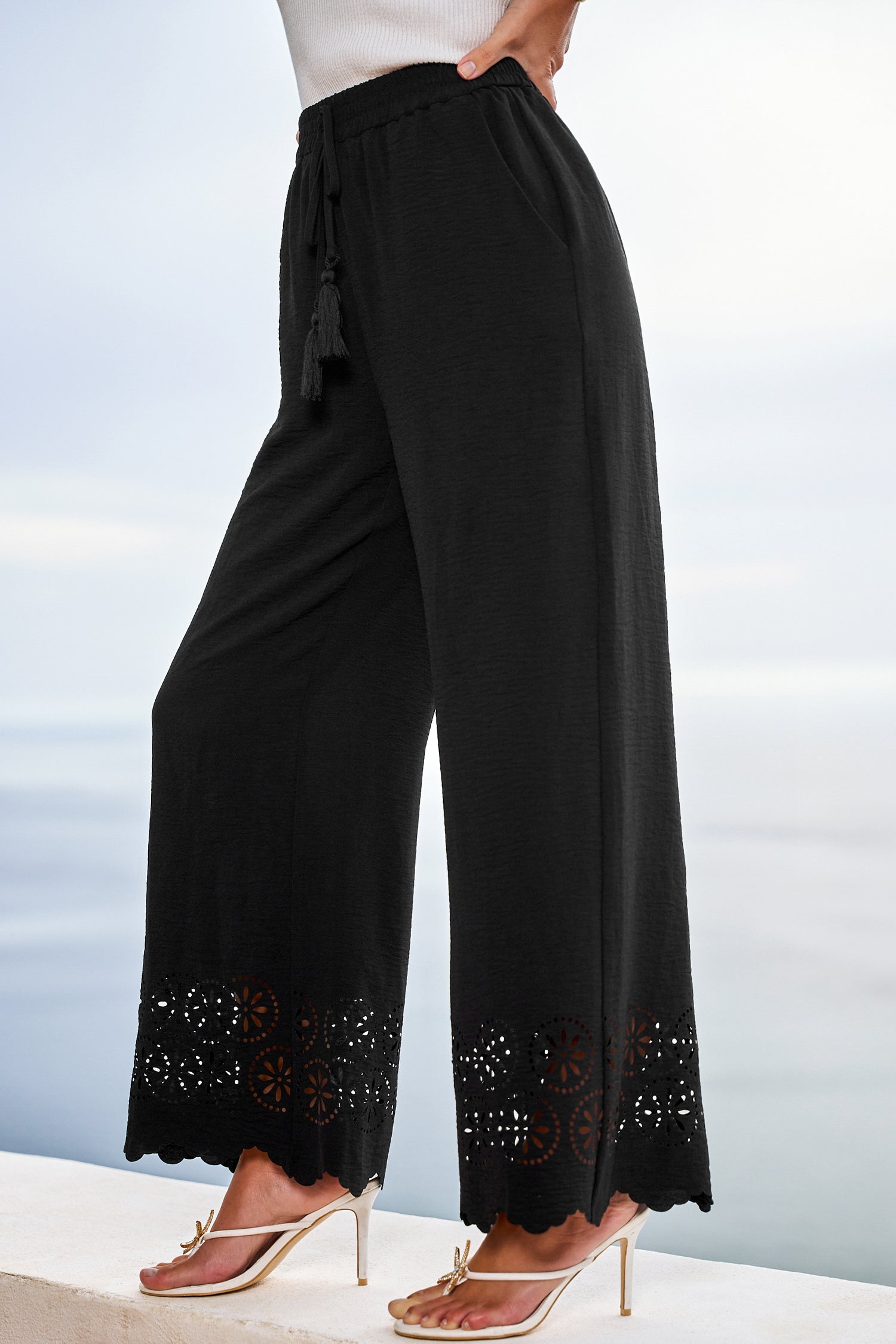 Schwarze Elastischer Bund Stoffhose