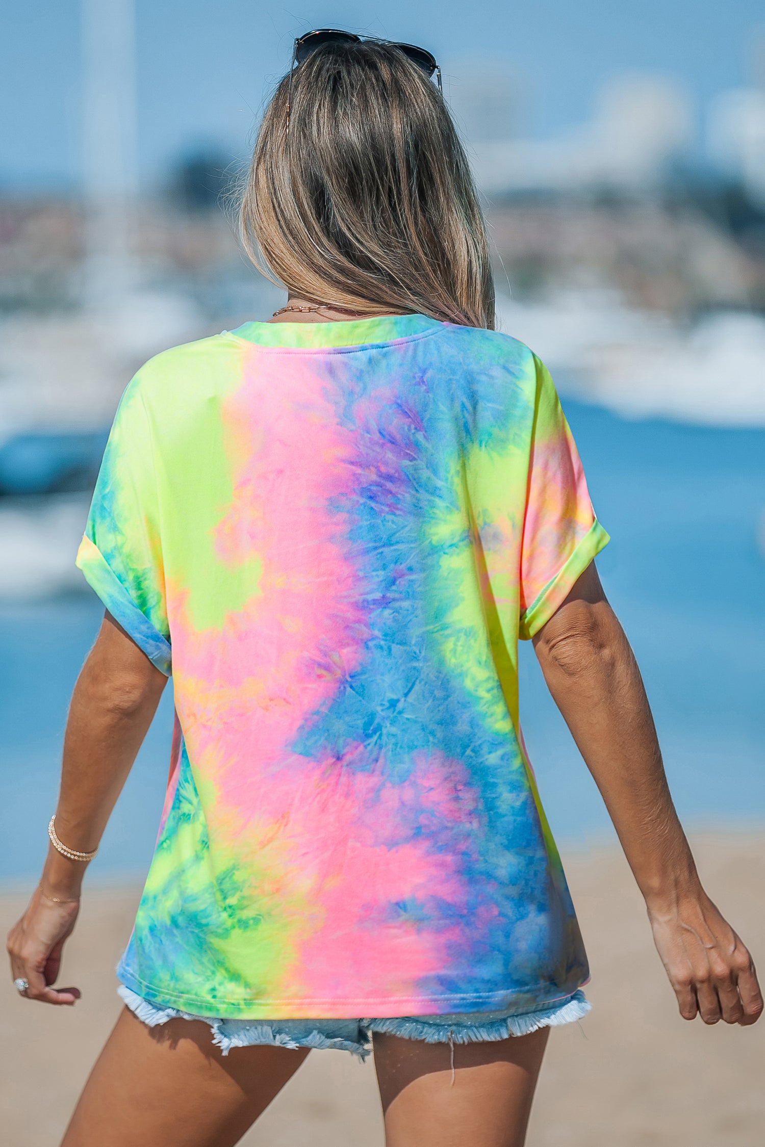 Tie-Dye Kurzarm V-Ausschnitt T-Shirt