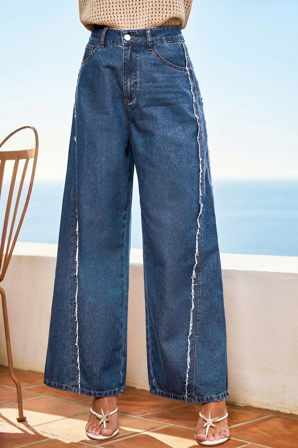 Blaue Basic Gerade Jeans mit Taschen