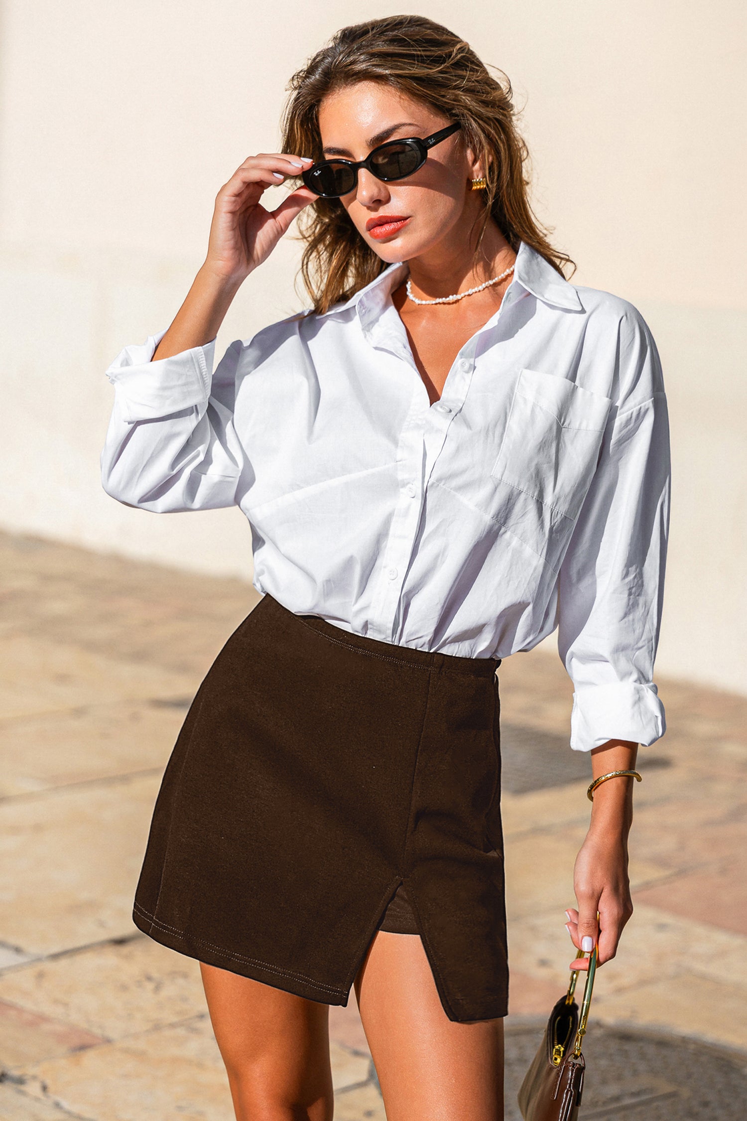 Brauner Seitlicher Schlitz Mini-Skort