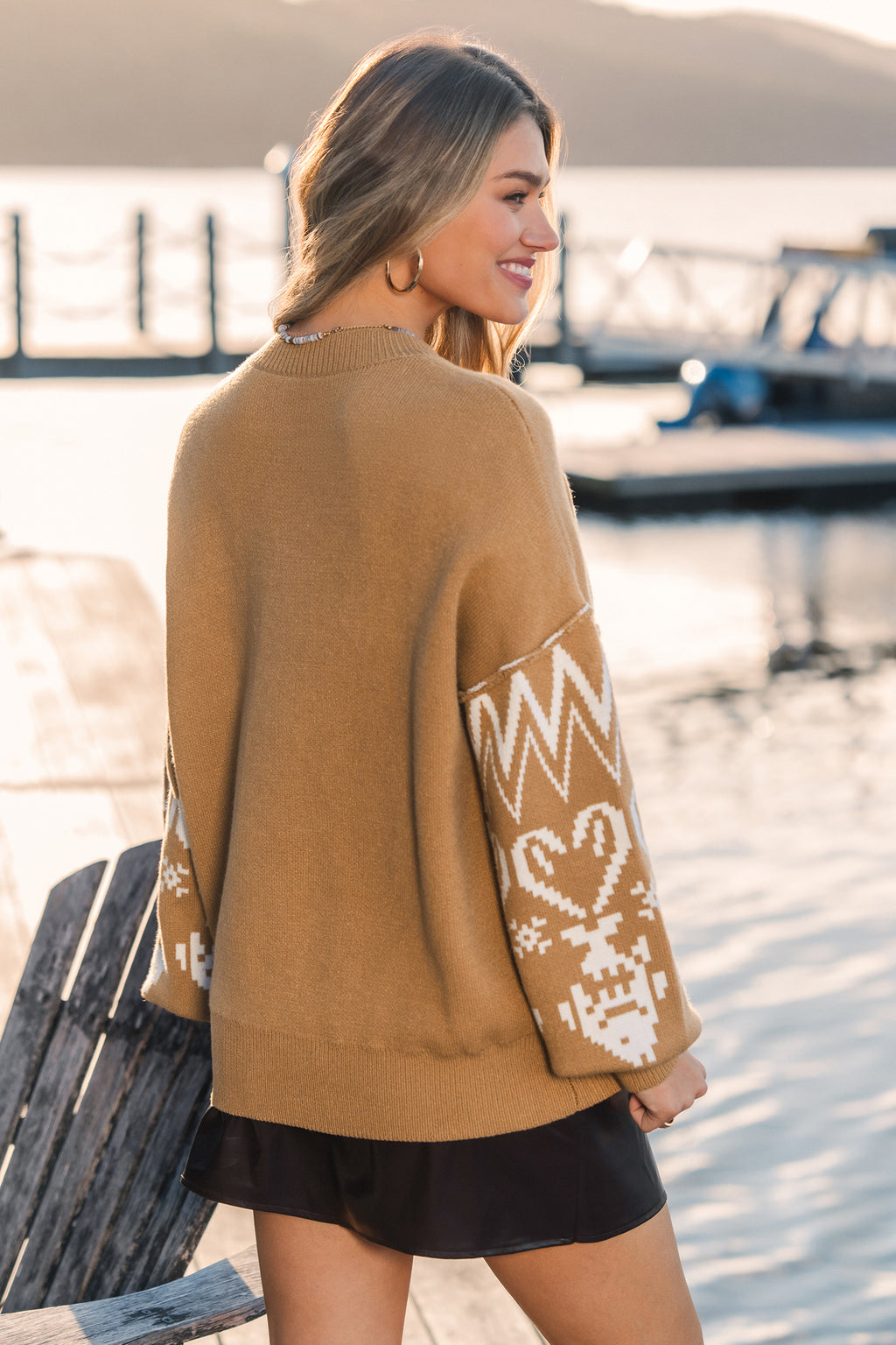 Brauner Rundhals Langarm Pullover
