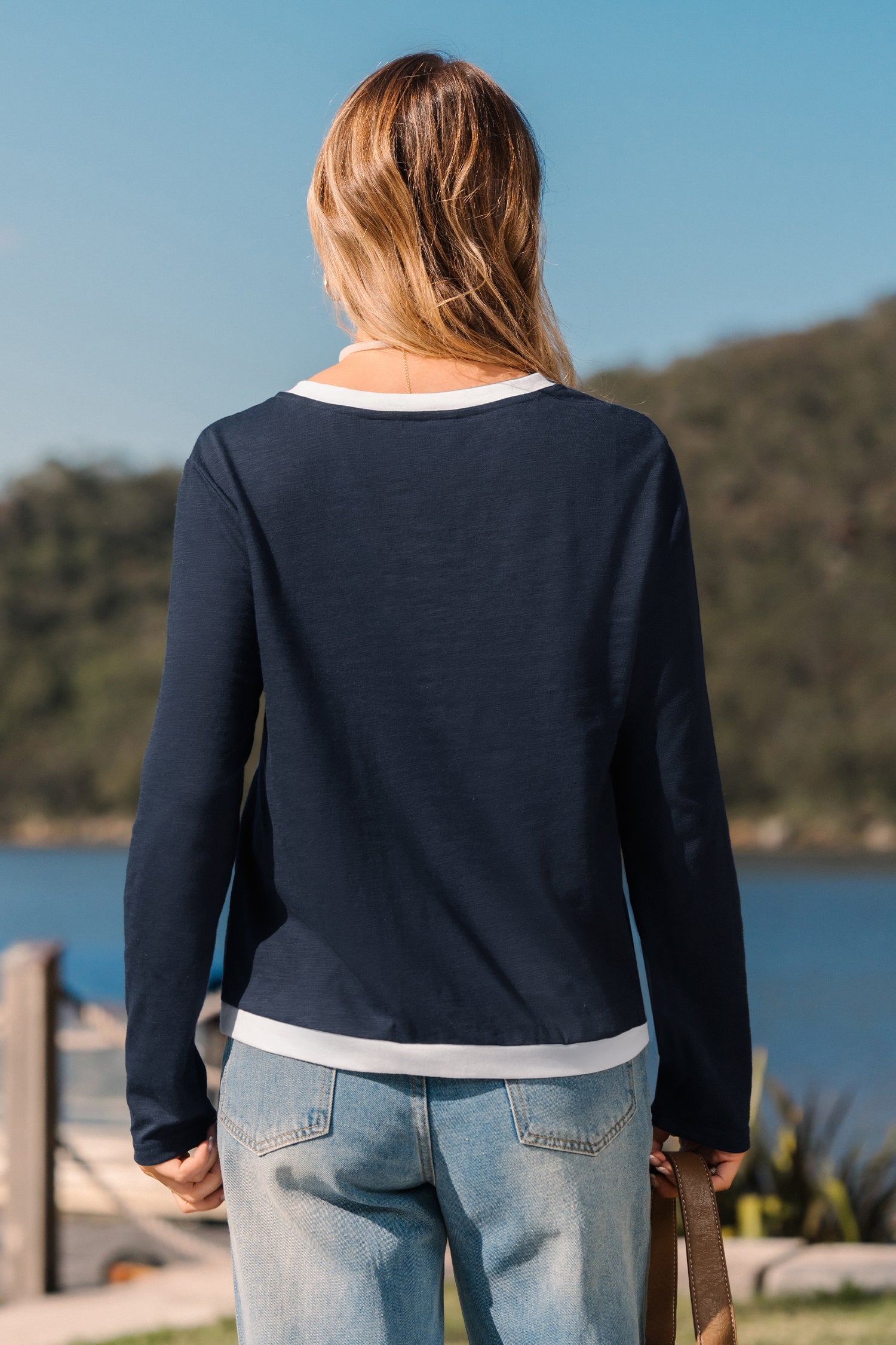 Blaues Lange Ärmel Top mit Sternenprint