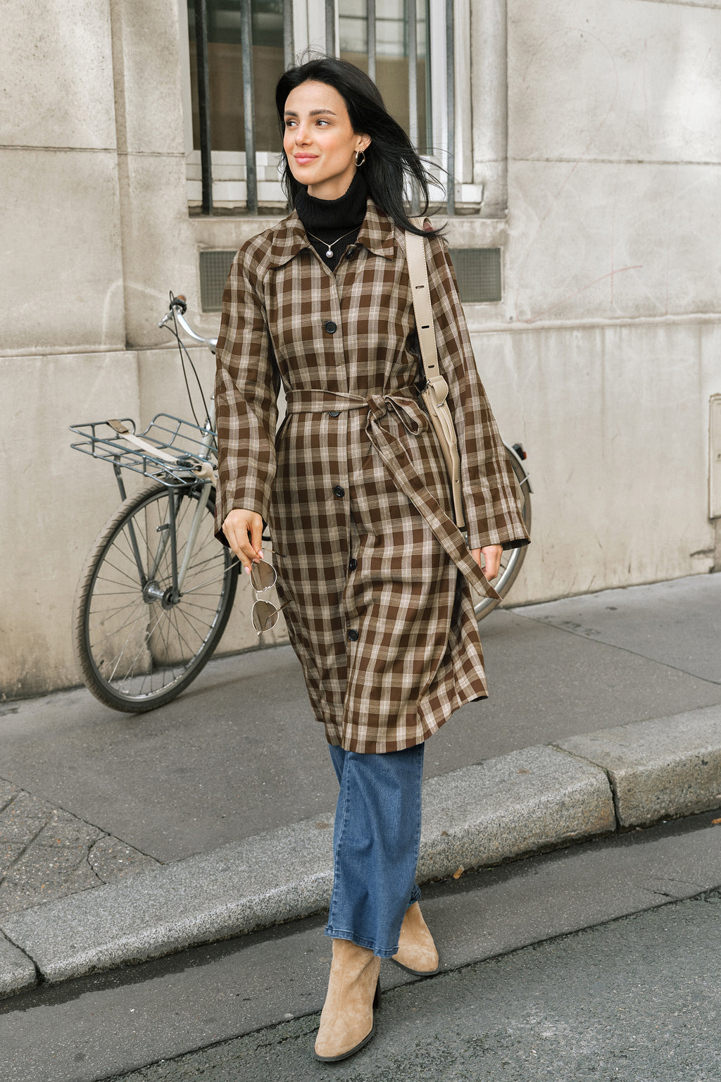 Karierter Trenchcoat