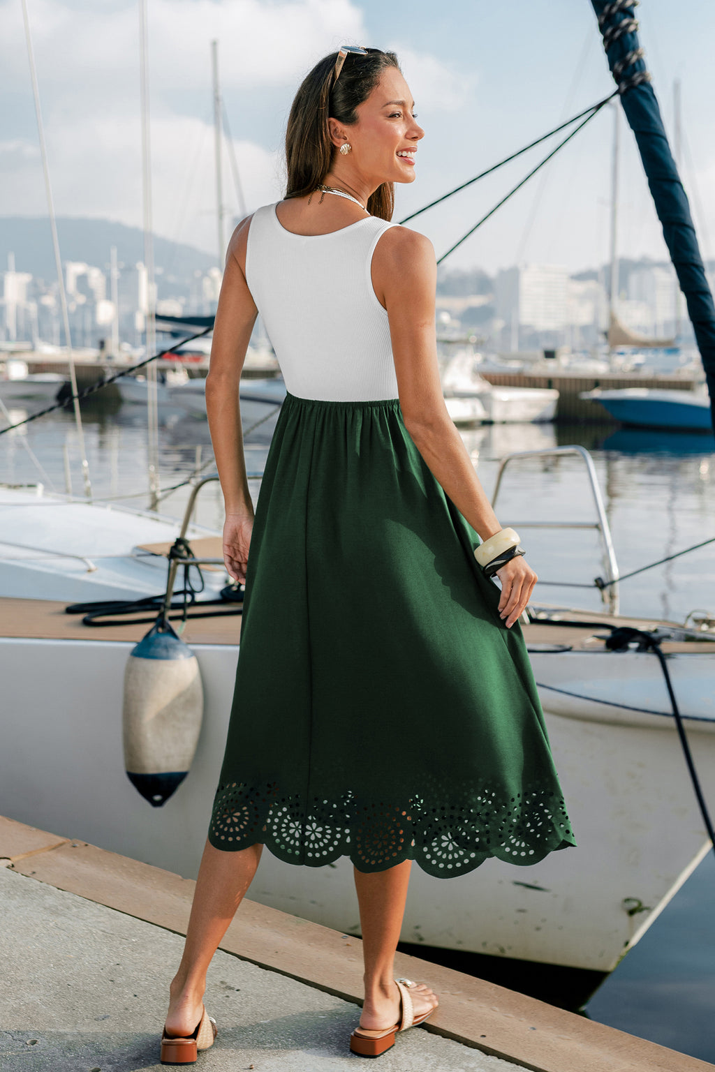 Grünes Farbblock Midi-Urlaubs-Sommerkleid