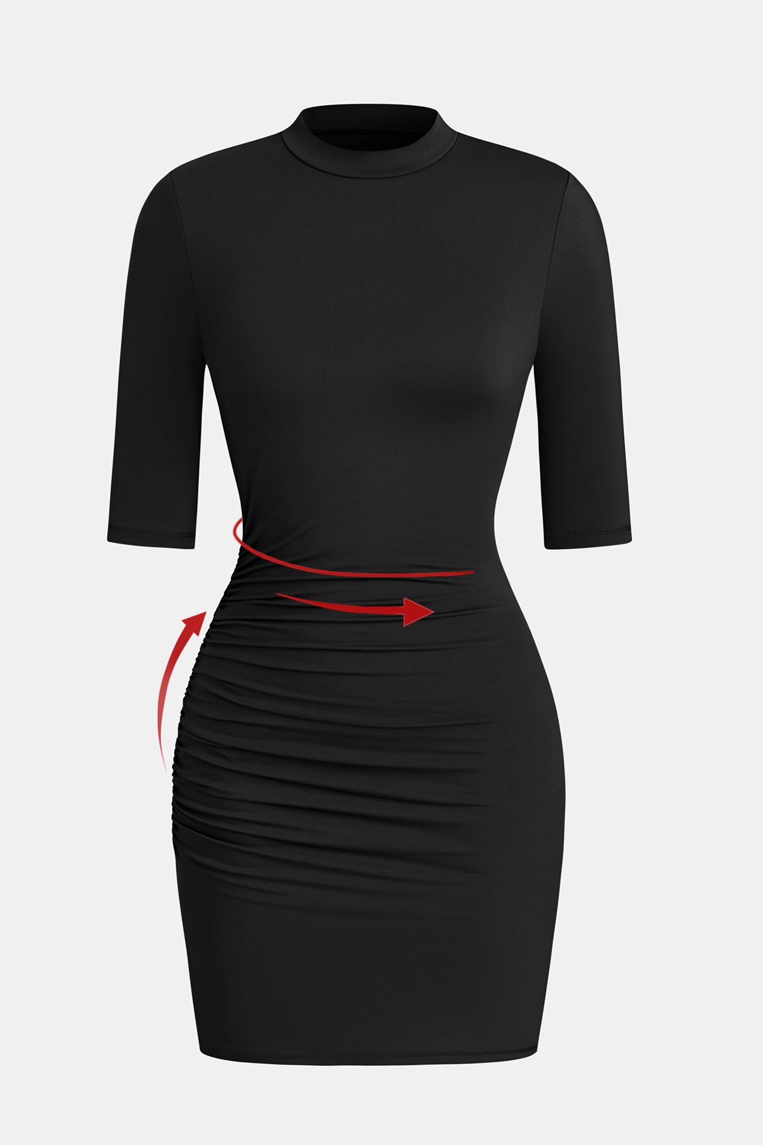 Schwarzes Hoher Ausschnitt Halblange Ärmel Strick-Minikleid