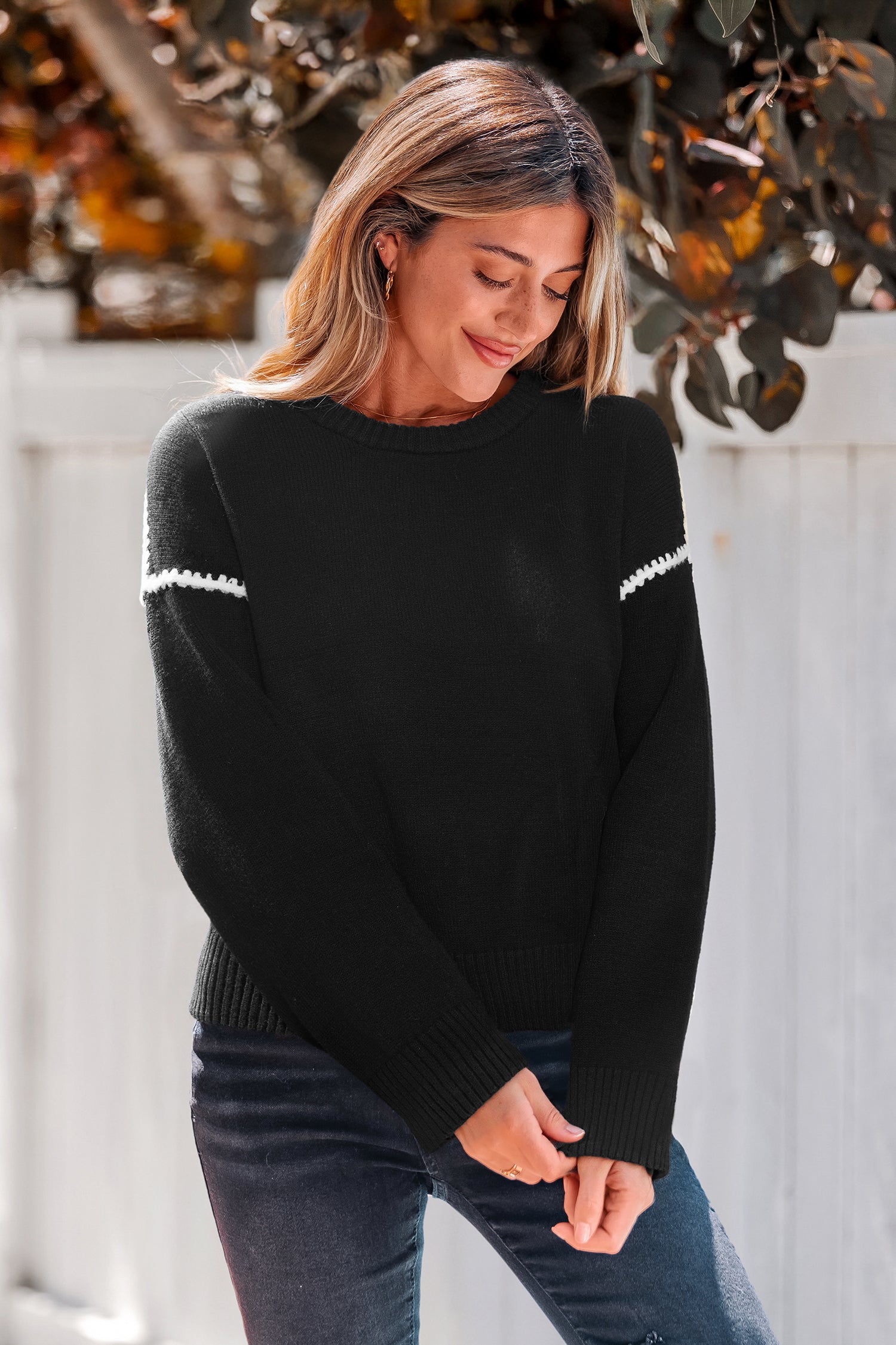 Schwarzer Überschnittene Schultern Pullover
