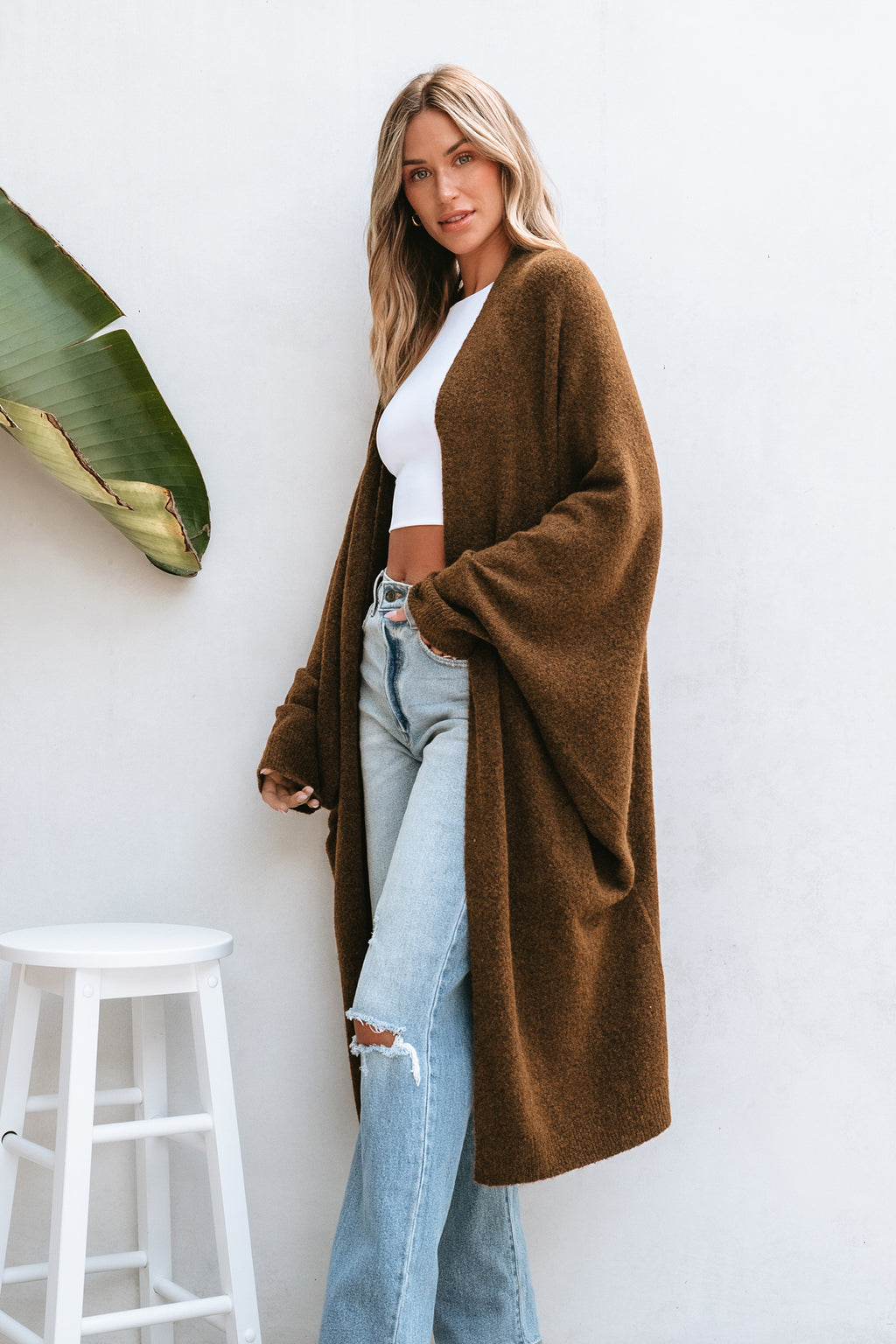Brauner Cardigan mit Dolman-Ärmeln