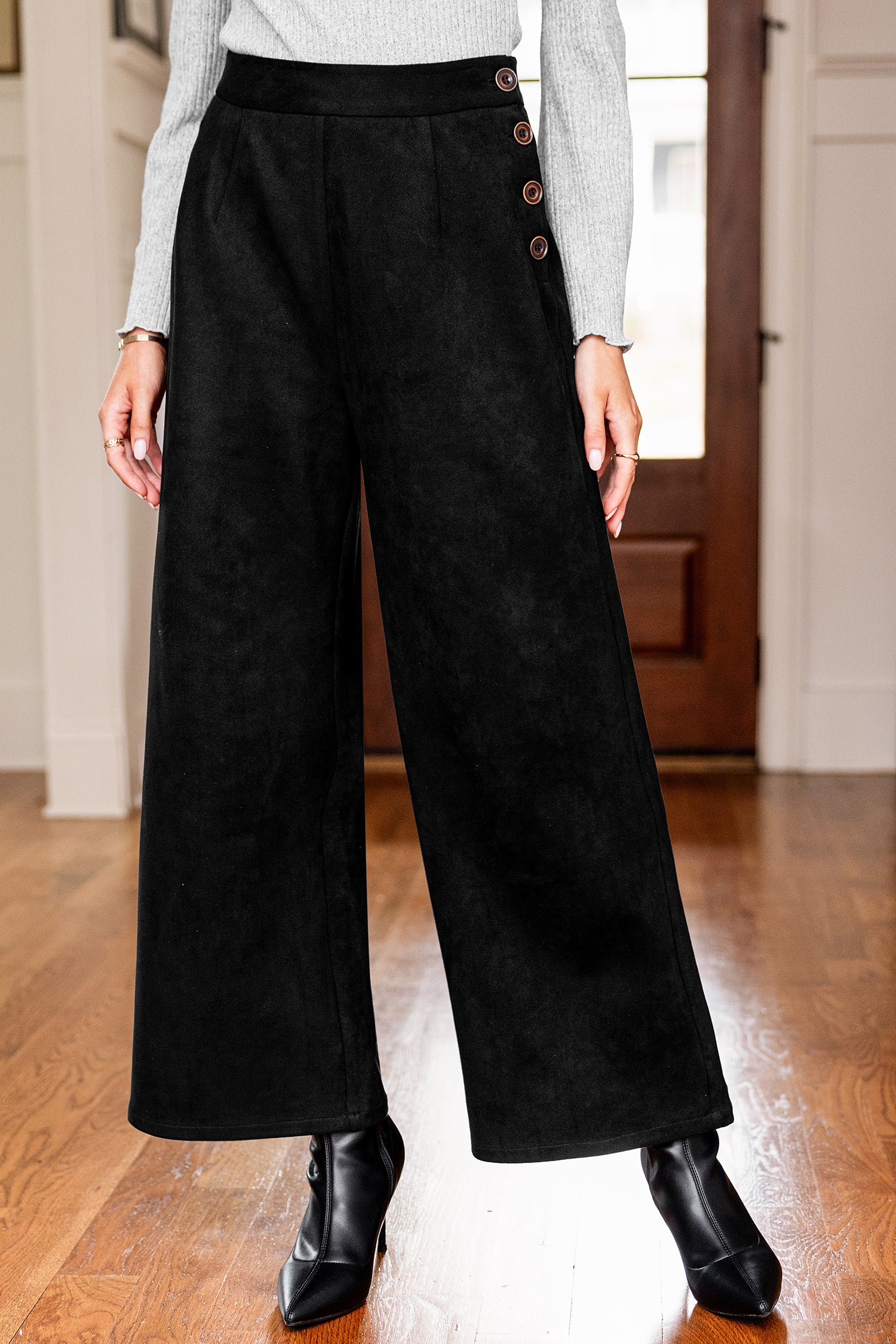 Schwarze High-Waist Gerade Stoffhose
