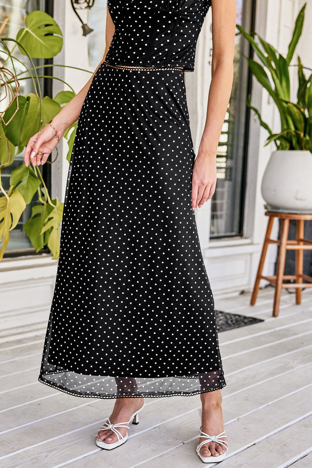 High-Waist Polka Dot Maxirock
