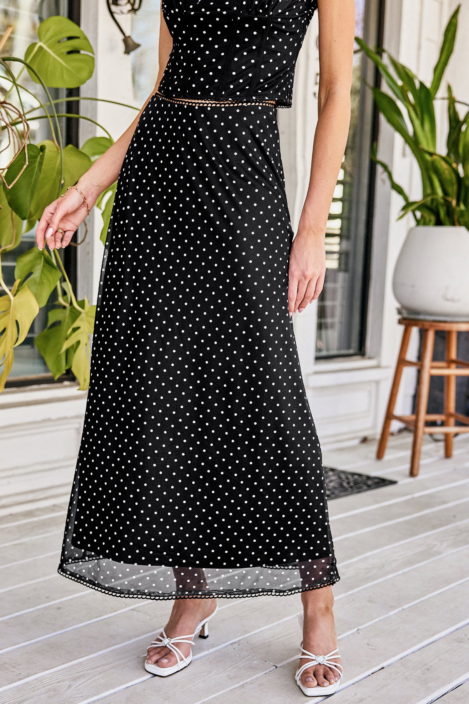 High-Waist Polka Dot Maxirock