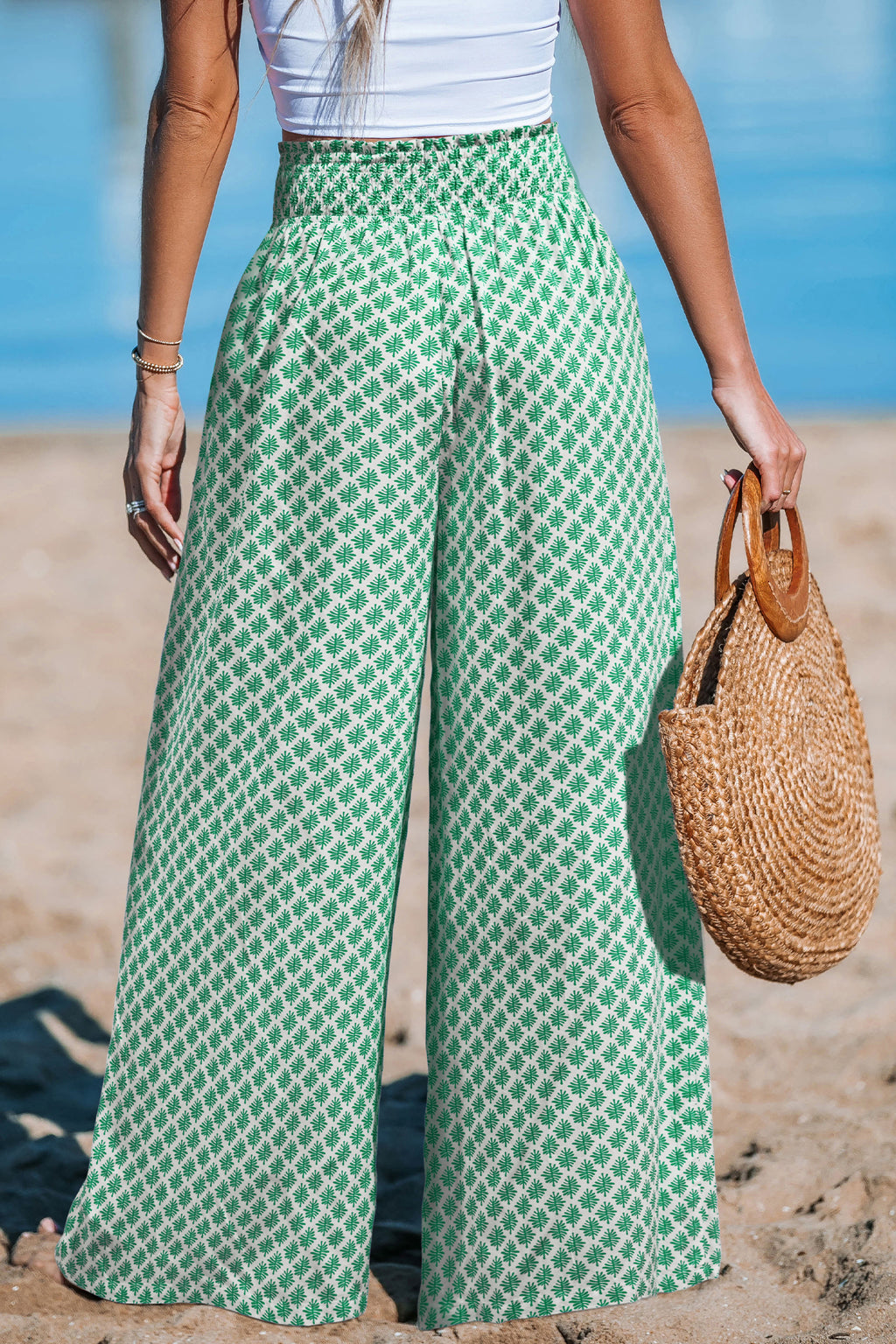 Grüne Gesmokter Bund Hose mit Tasche