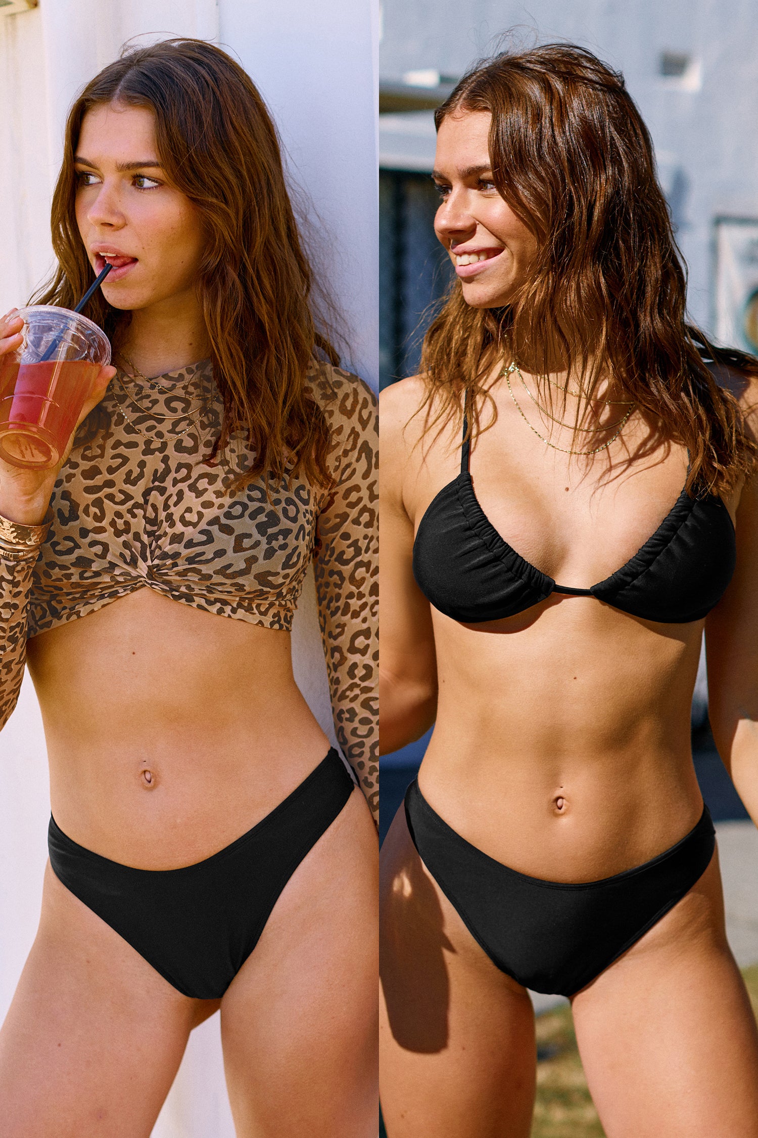 3-teiliges Animal-Print Bikini-Set mit Mesh-Rashguard