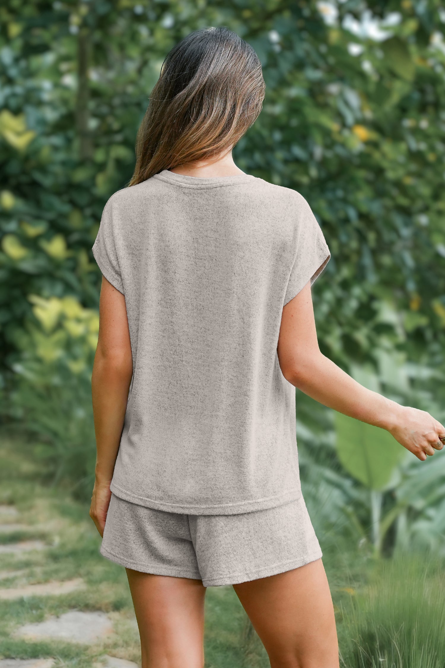 Neutrales Rundhals Kurzarm-Pyjama-Set