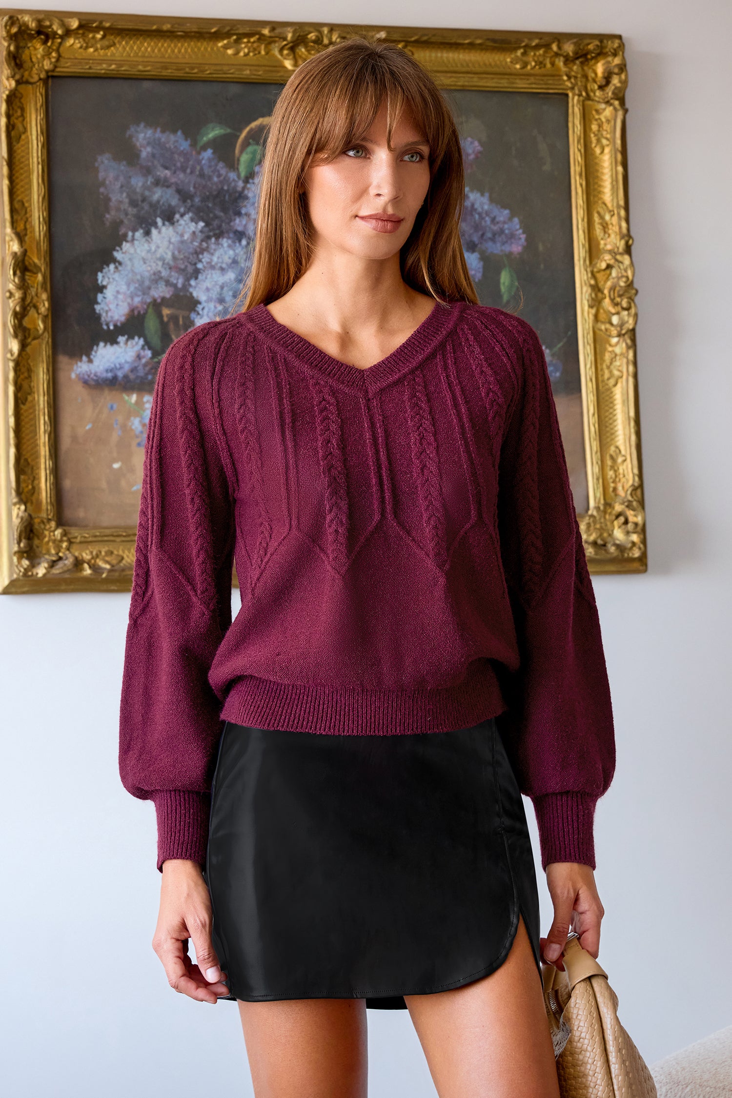 Burgunderroter V-Ausschnitt Pullover