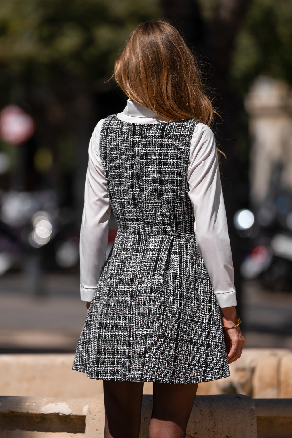 Ärmelloses Kariertes Tiefer Ausschnitt Minikleid
