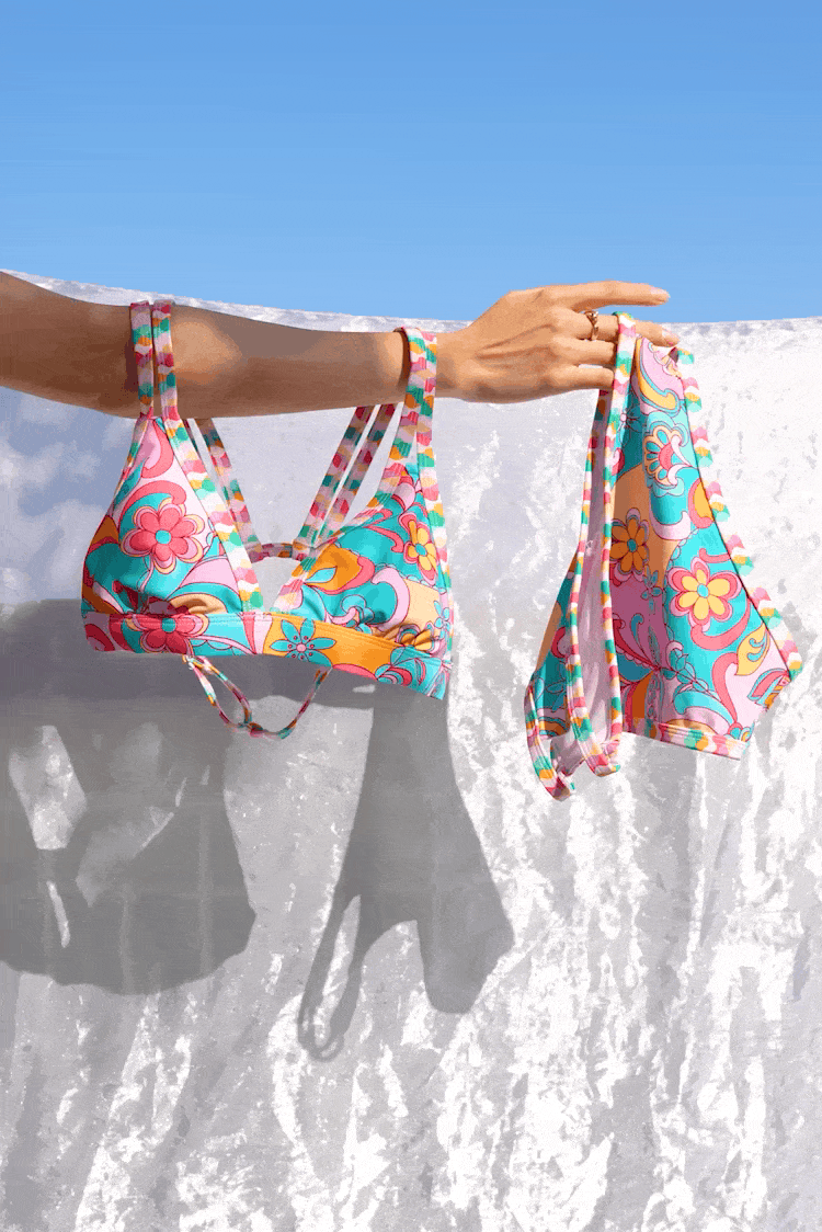 Boho Gestreiftes Trägertop mit V-Ausschnitt & Cutout Bikini-Set
