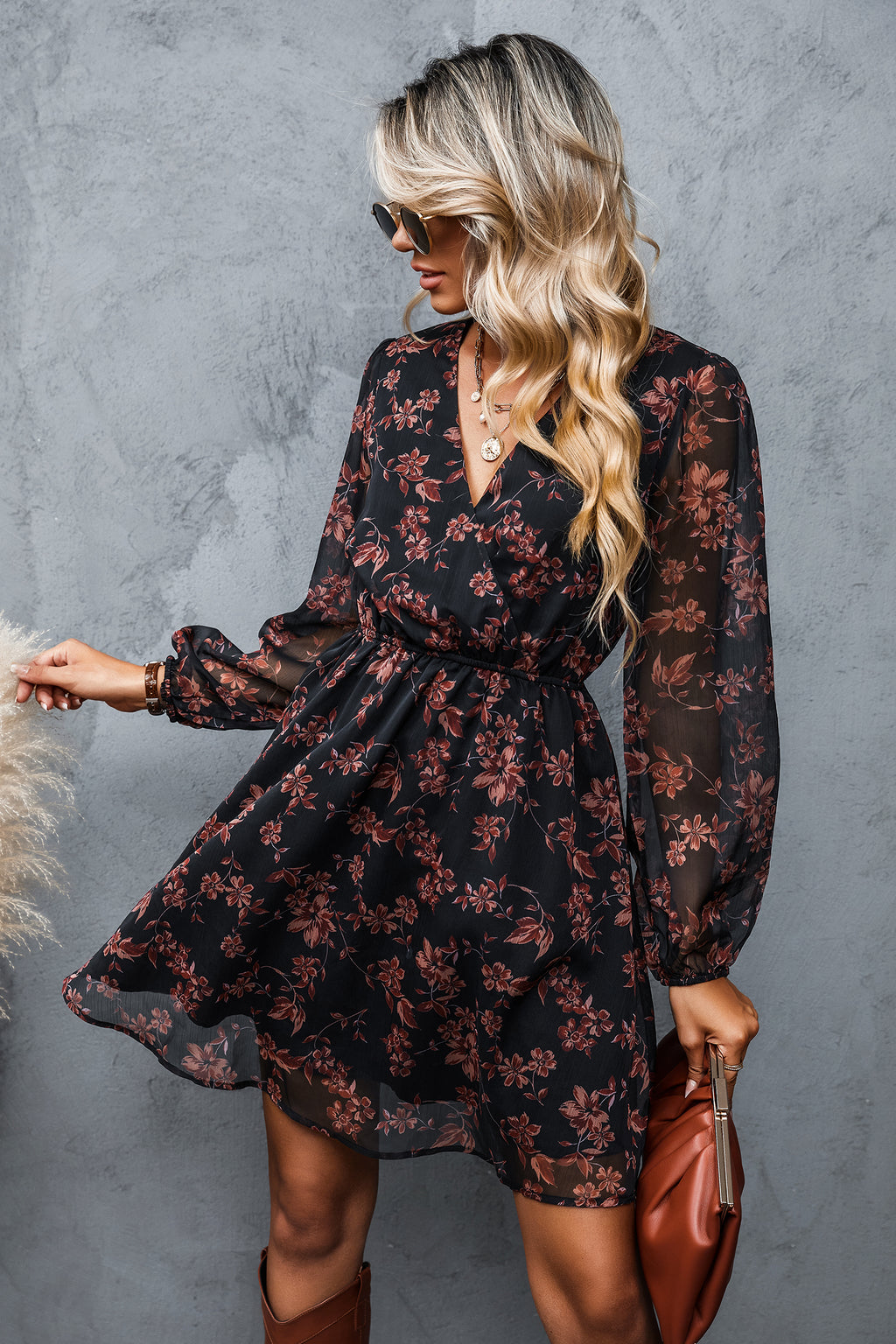 Chiffon Kleid in A-Form mit Blumenmuster