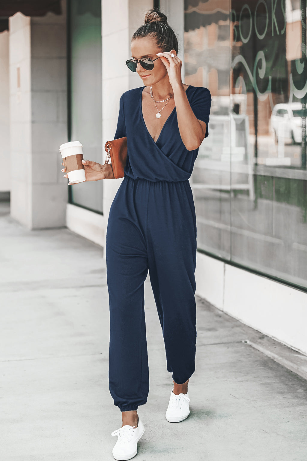 Gestrickter Surplice-Jogger-Jumpsuit