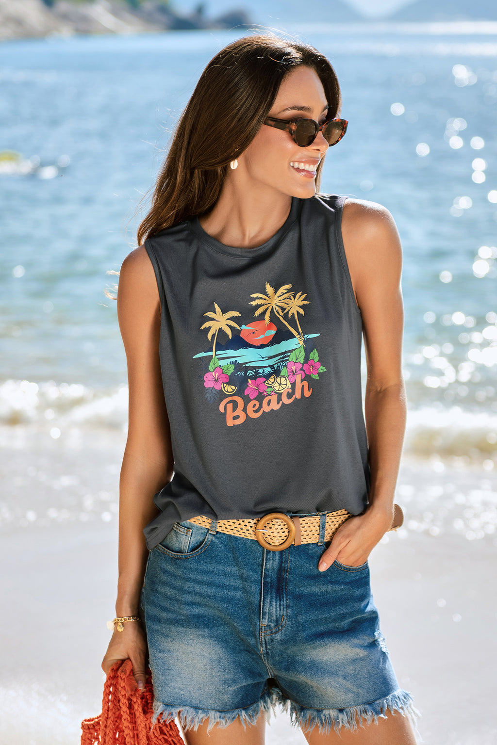 Graues Tanktop mit Grafikprints
