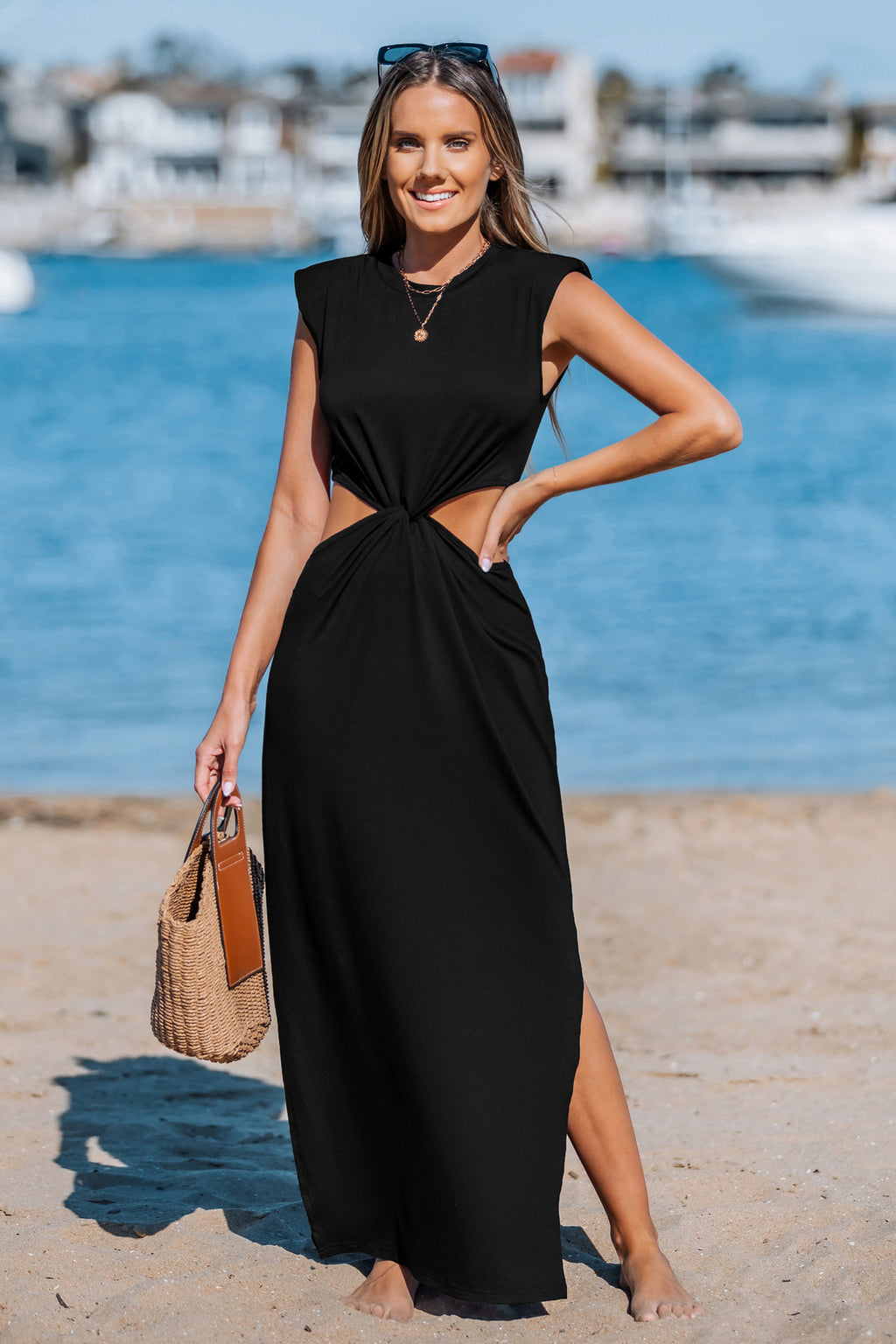 Schwarzes Ärmelloses Midikleid