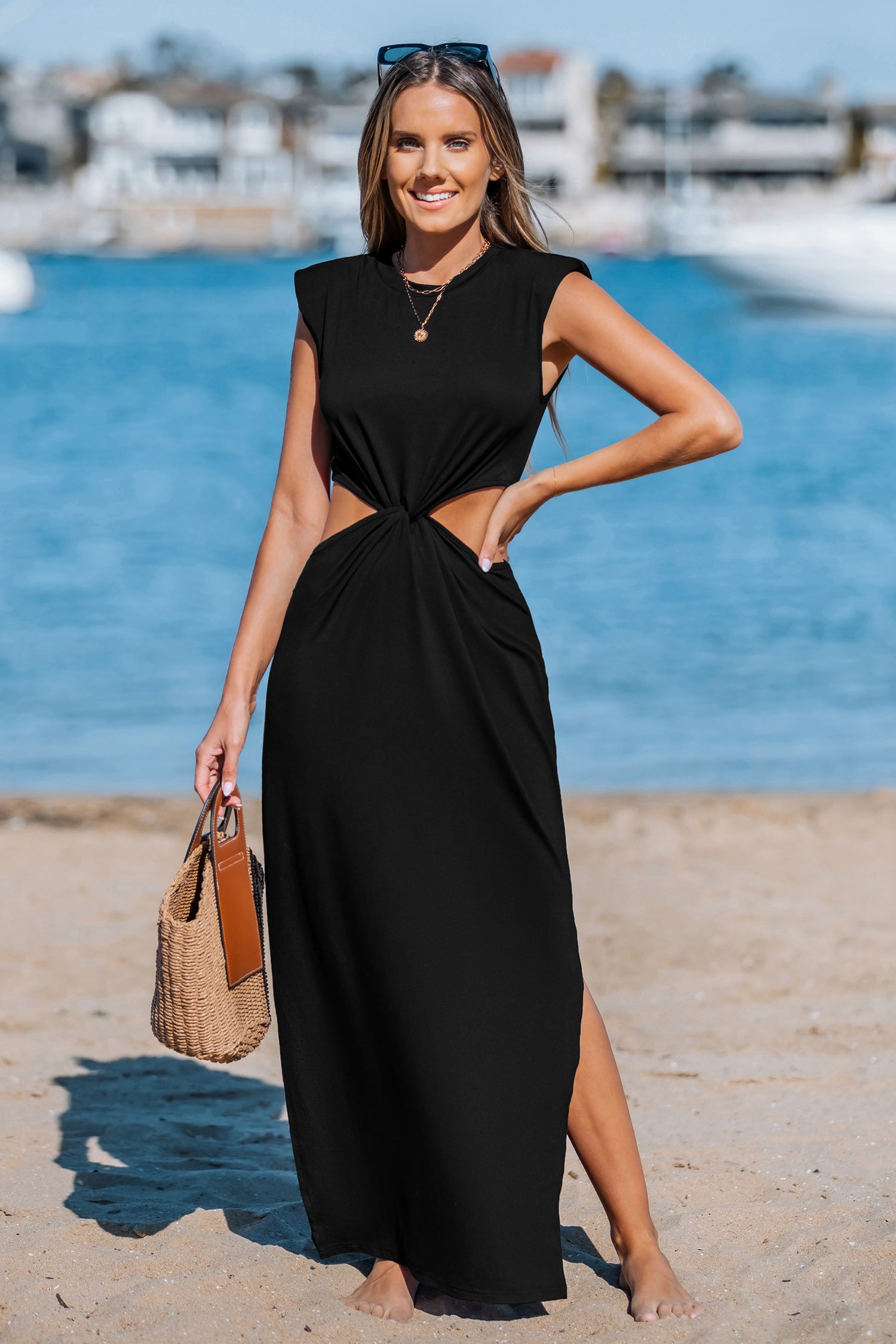Schwarzes Ärmelloses Midikleid