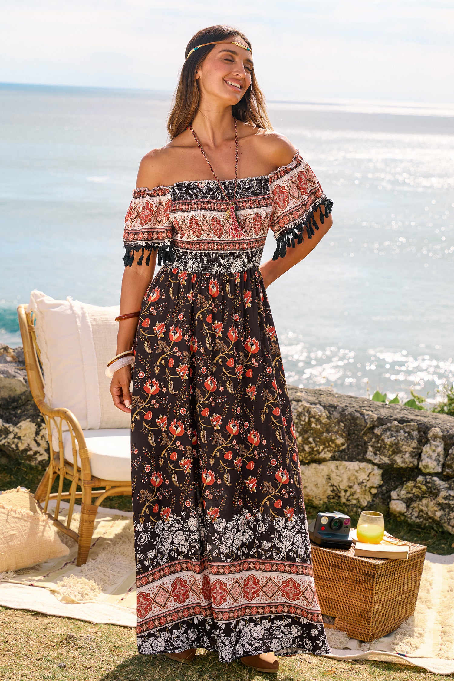 Quadratischer Ausschnitt Maxikleid mit Blumenmuster