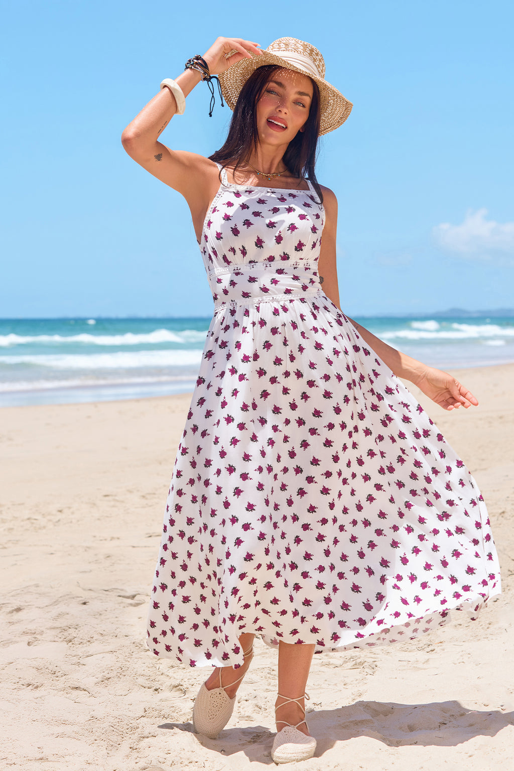 Geblümtes Ärmelloses Maxikleid