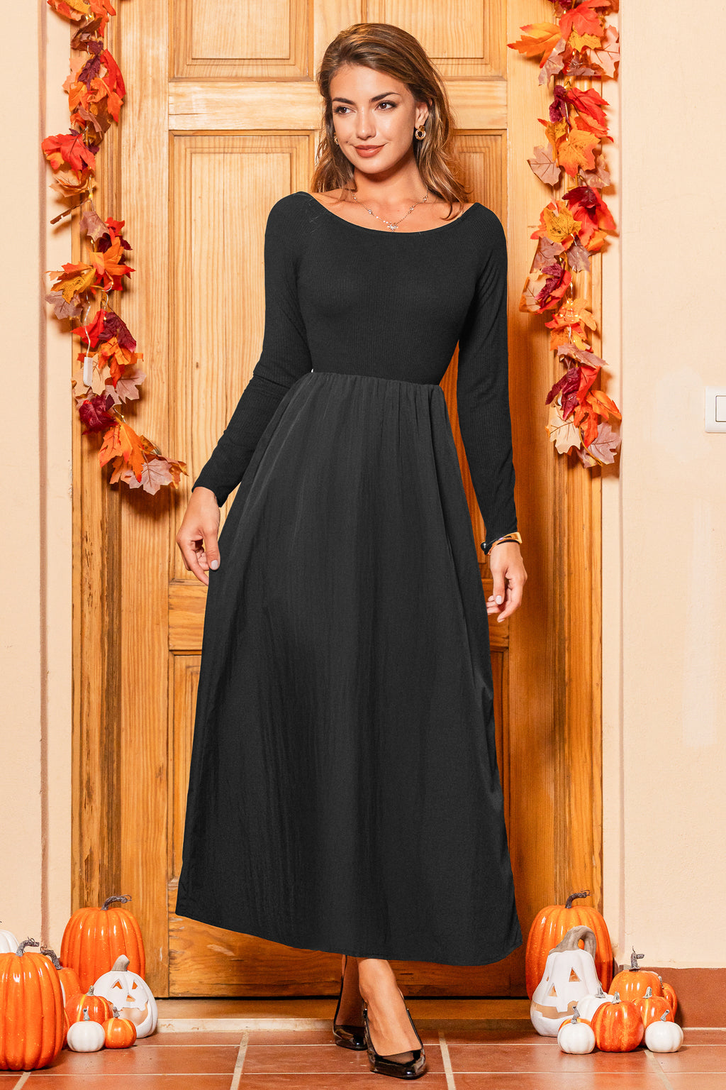 Schwarzes Schulterfreies Maxikleid