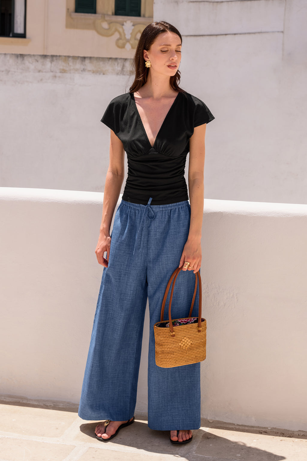 Blaue Lässige Gerade Sommerhose mit elastischem Bund