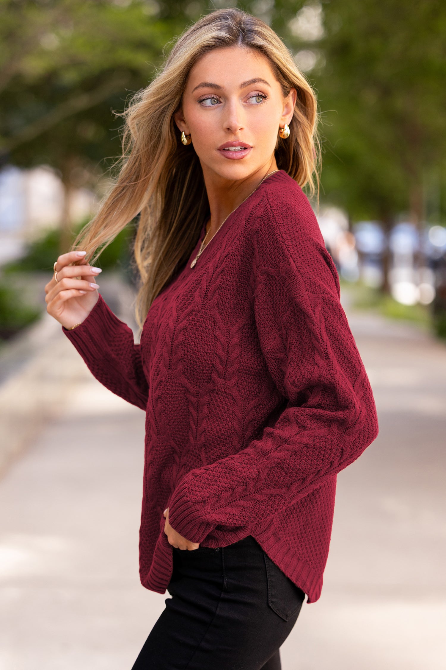 Roter Rundhals Lange Ärmel Pullover