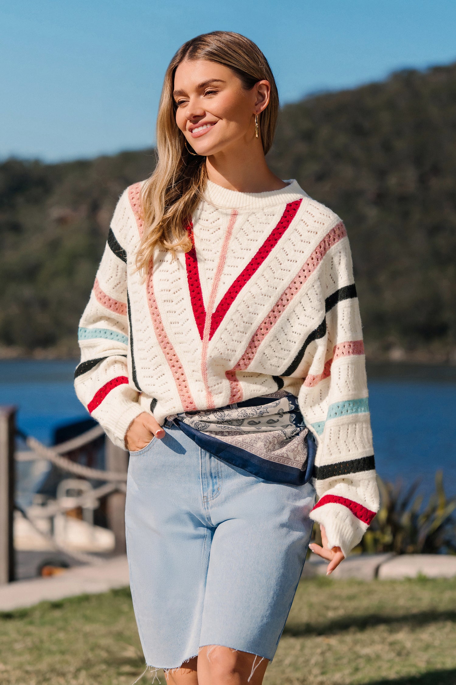 Colorblock Rundhals Pullover
