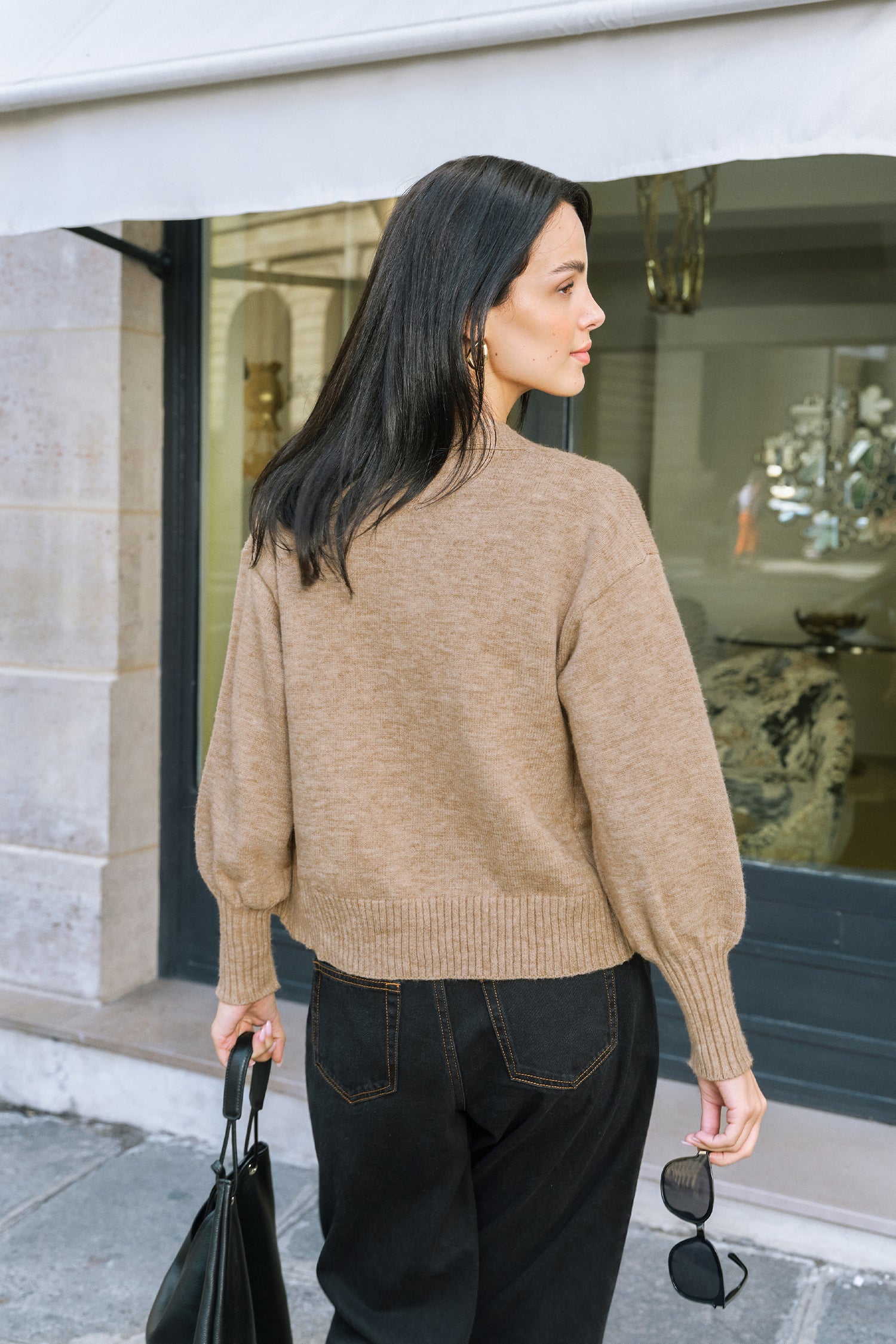 Khakifarbene V-Ausschnitt Strickjacke