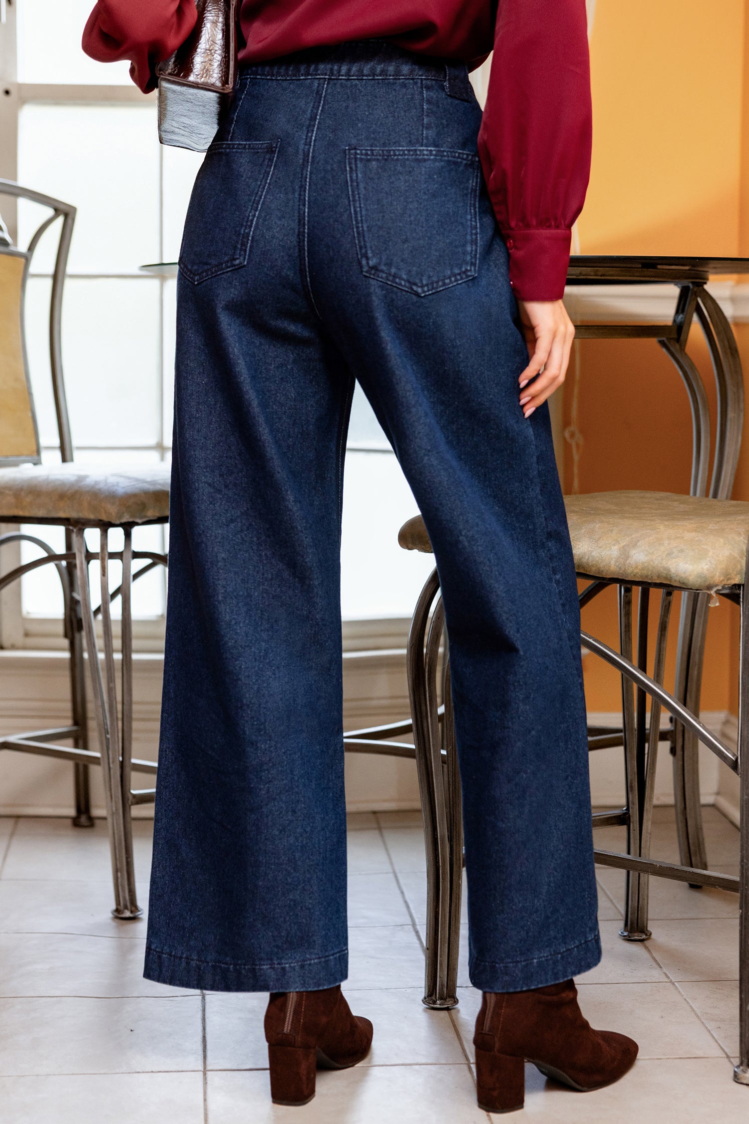 Blaue Wide Leg Jeans mit Tasche