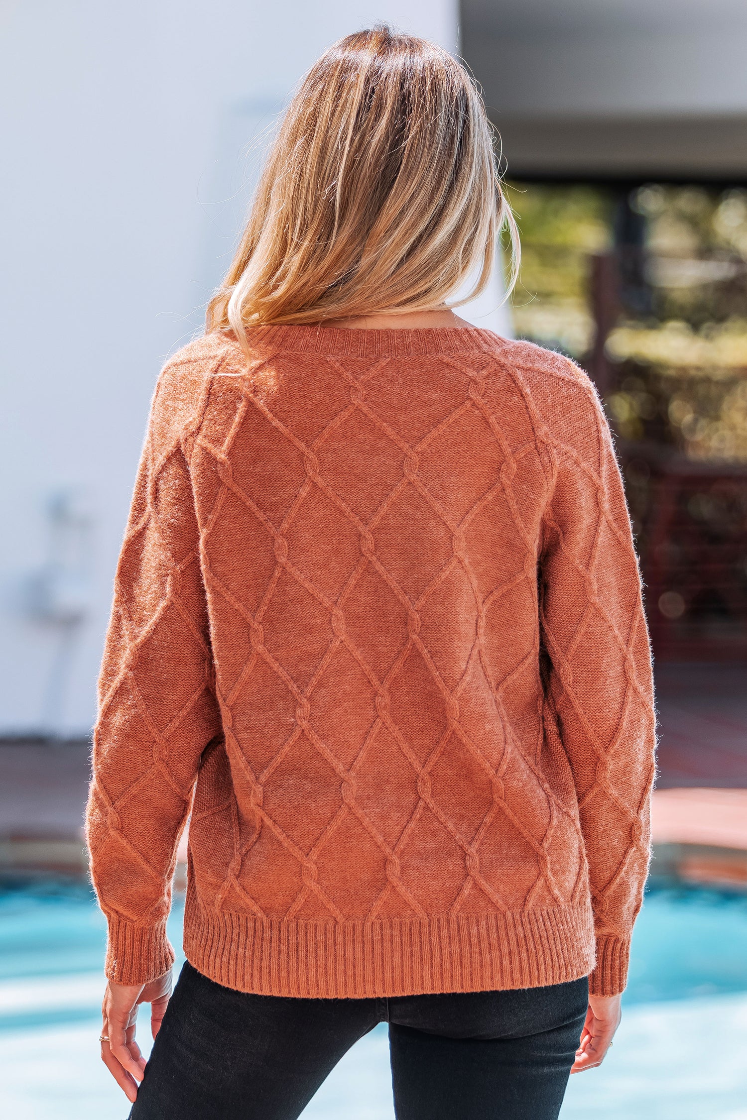 Orange V-Ausschnitt Lange Ärmel Pullover