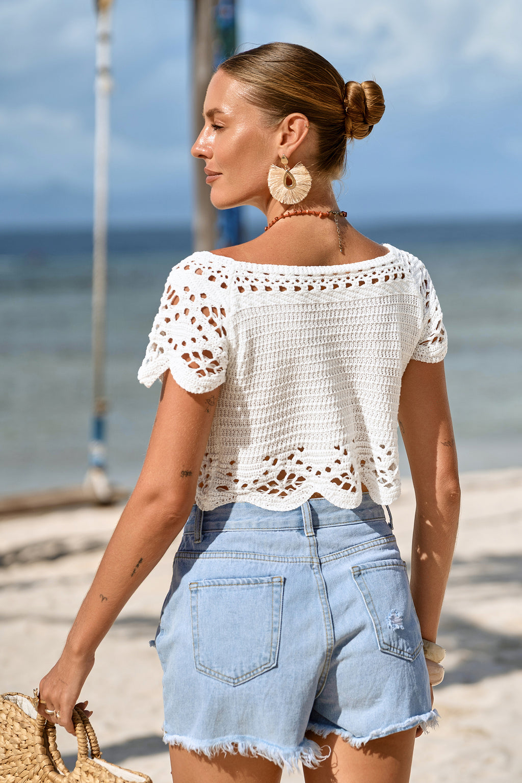 Weißes Kurzarm Off-Shoulder-Top