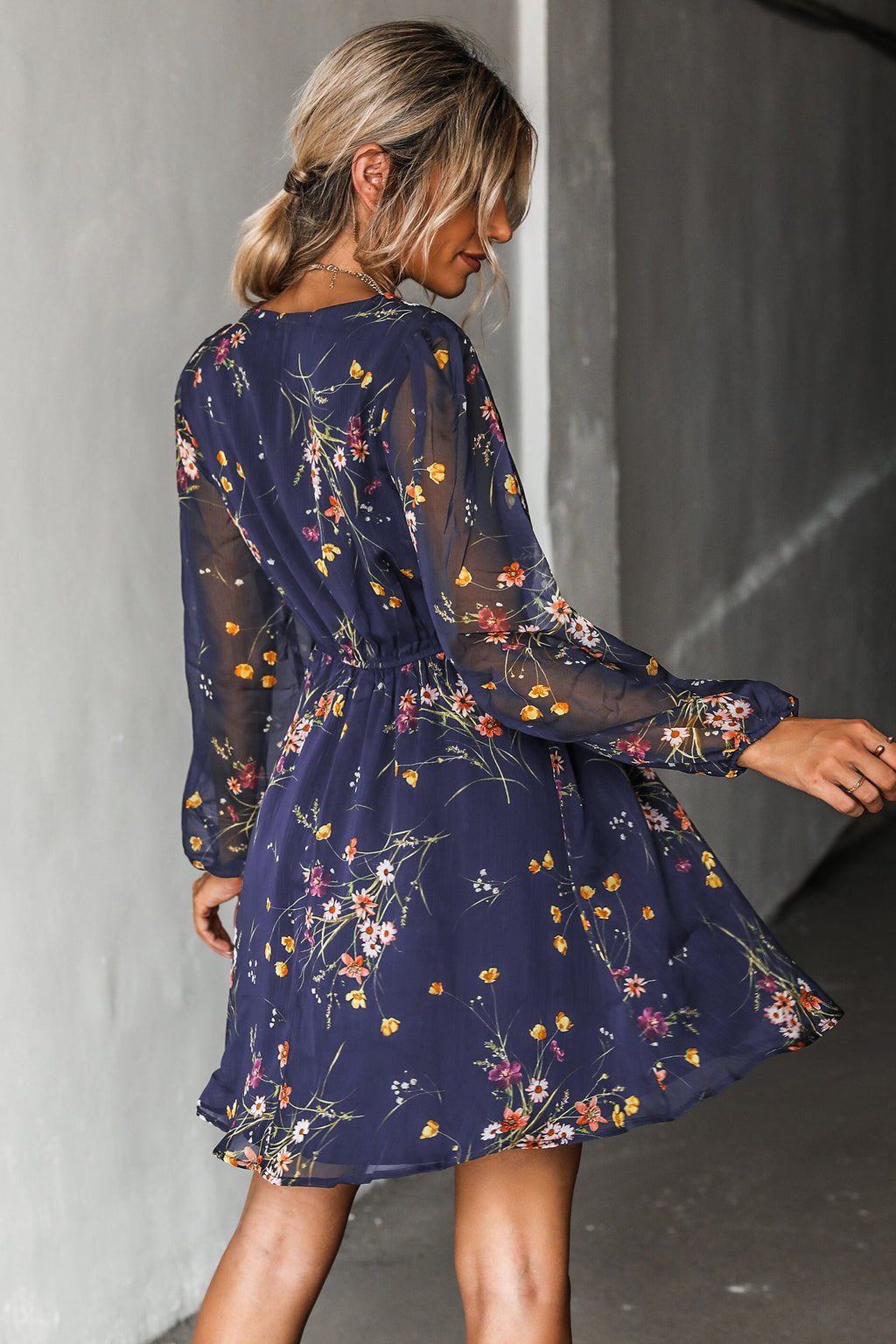 Blumendruck Chiffon Mini-Kleid in A-Form