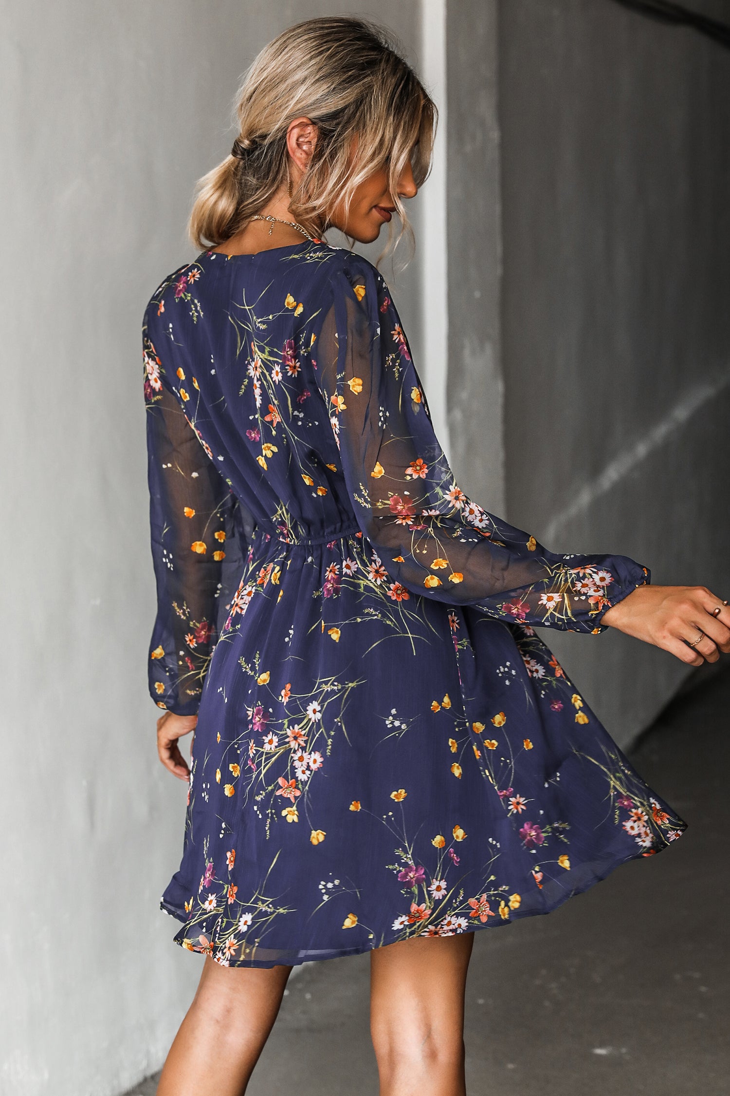 Blumendruck Chiffon Mini-Kleid in A-Form