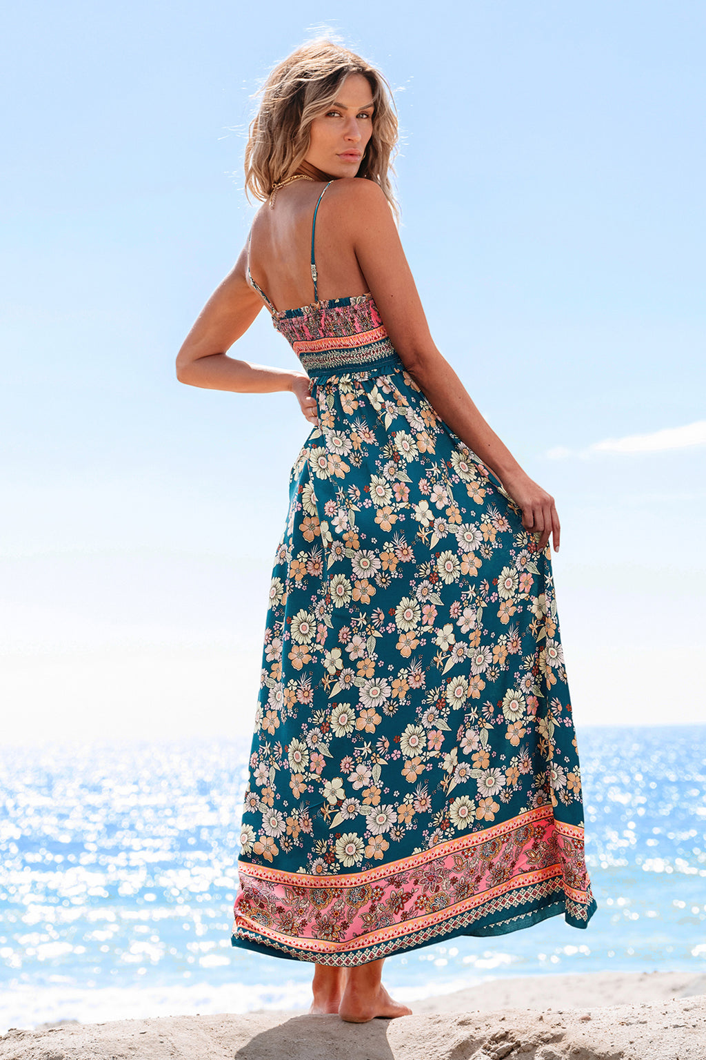Florales Gesmoktes Maxikleid