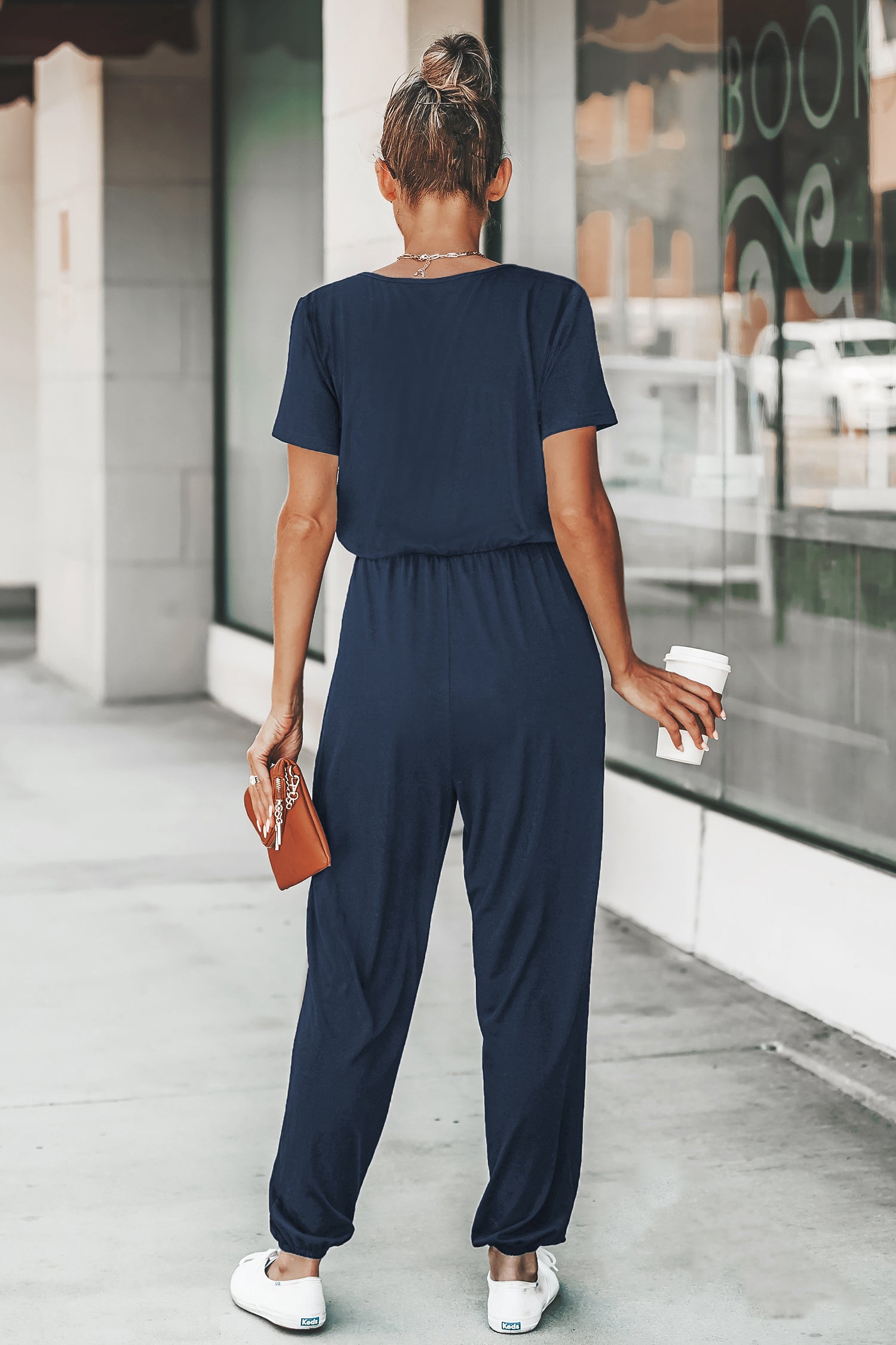 Gestrickter Surplice-Jogger-Jumpsuit