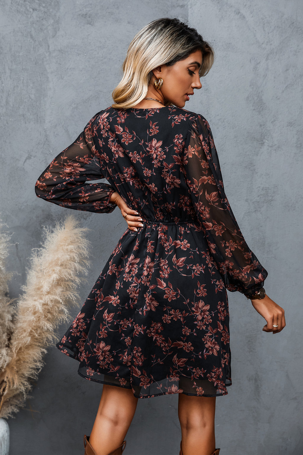 Chiffon Kleid in A-Form mit Blumenmuster