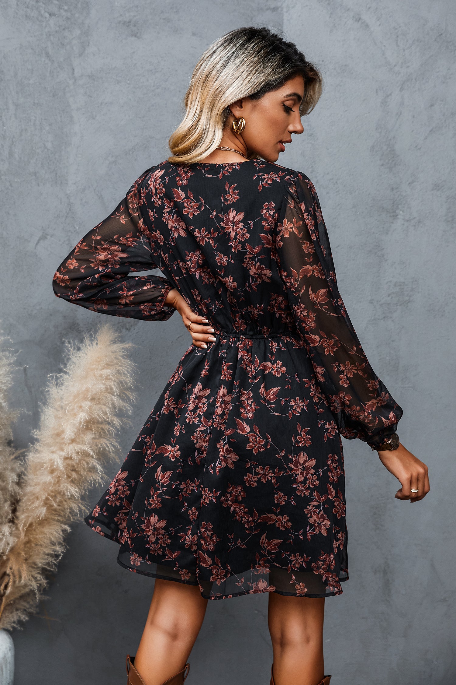 Chiffon Kleid in A-Form mit Blumenmuster